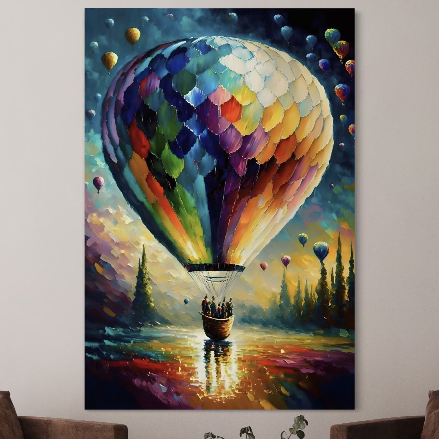 Tablou Canvas Premium LuxCanva® A1300, Balonul Colorat, Living, Oameni, Balon Cu Aer Cald, Plimbare, Dormitor, Culori Vibrante