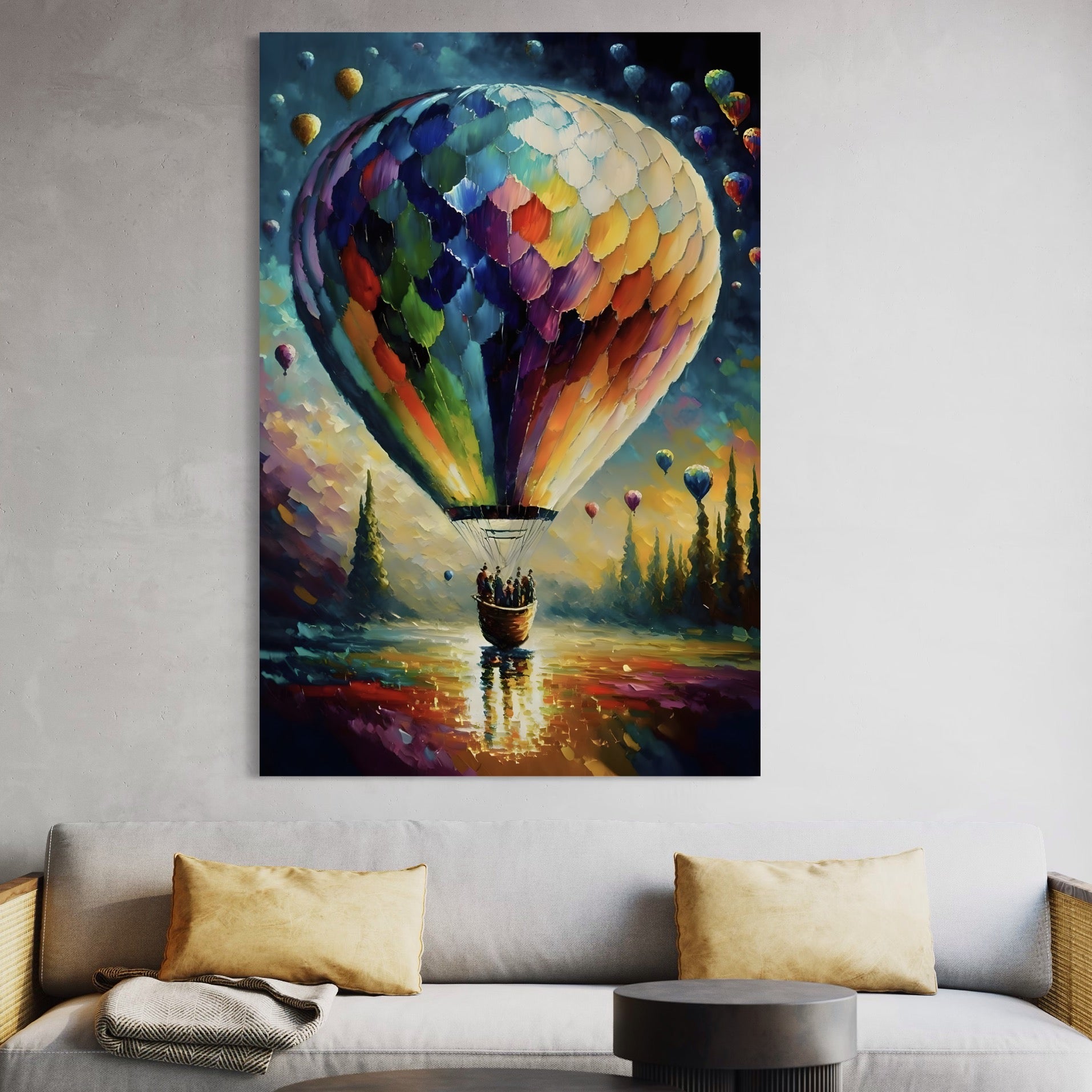 Tablou Canvas Premium LuxCanva® A1300, Balonul Colorat, Living, Oameni, Balon Cu Aer Cald, Plimbare, Dormitor, Culori Vibrante