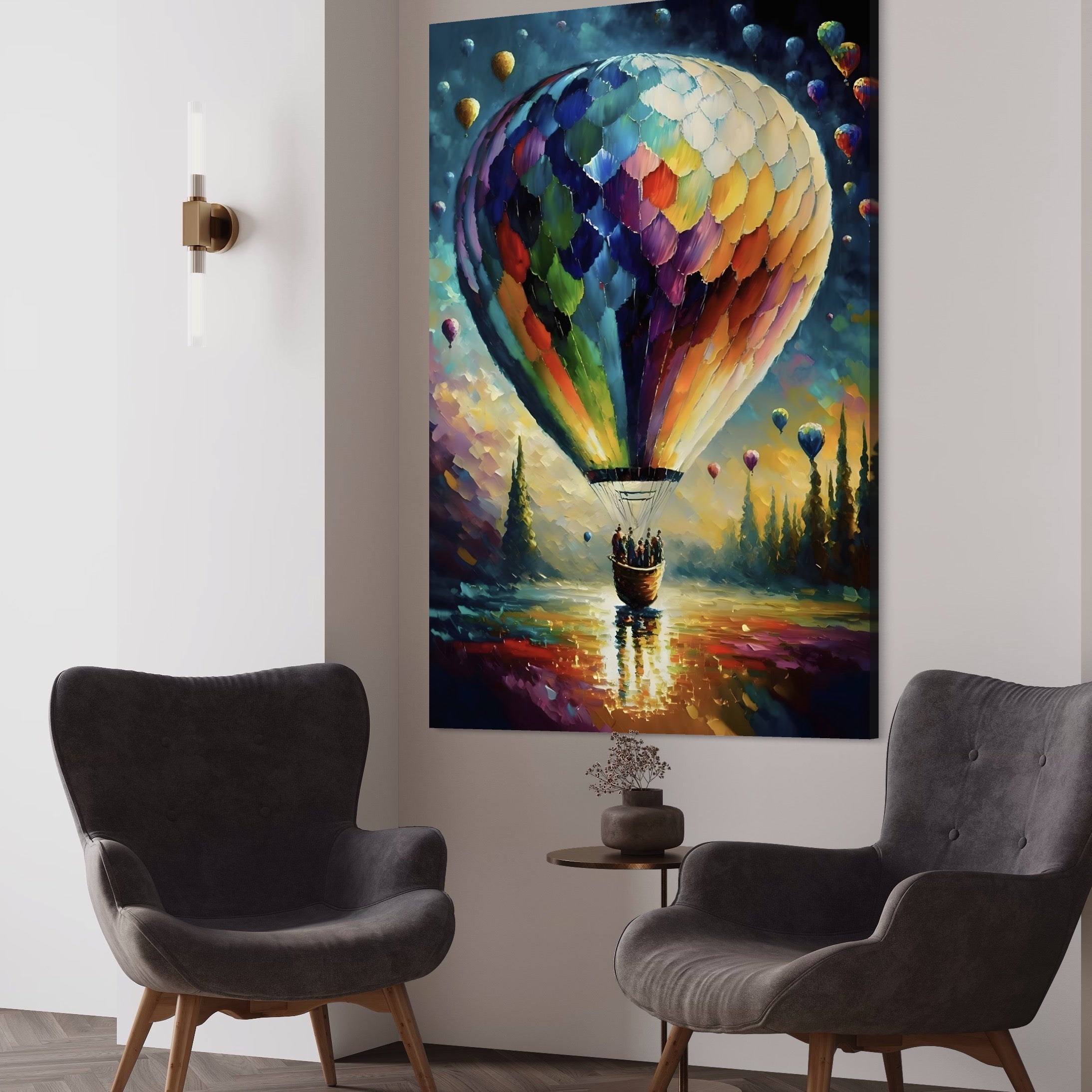 Tablou Canvas Premium LuxCanva® A1300, Balonul Colorat, Living, Oameni, Balon Cu Aer Cald, Plimbare, Dormitor, Culori Vibrante