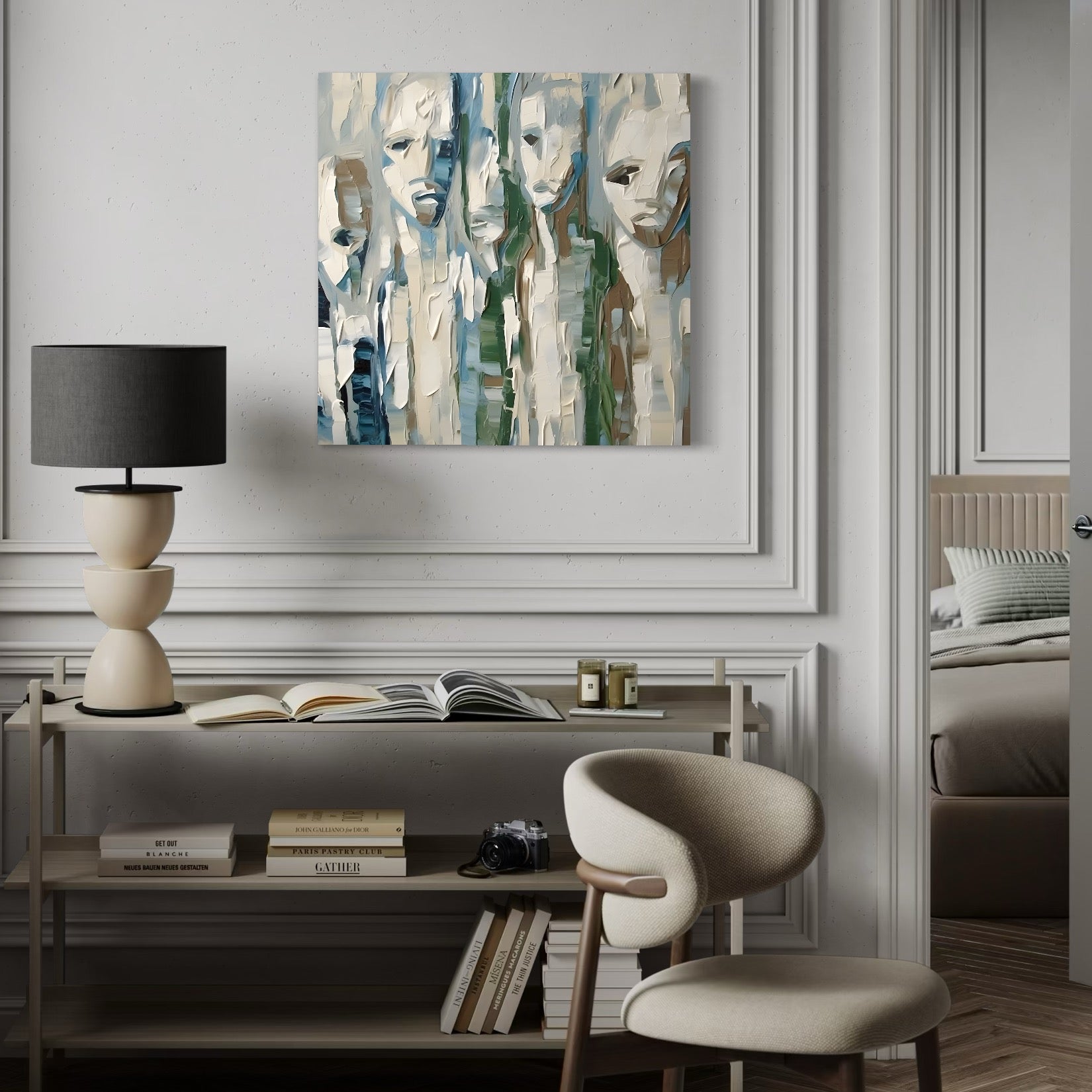 Tablou Canvas Premium LuxCanva® A1642, Poker Face , Living, Fete Abstracte, Pensulat, Oameni, Dormitor, Culori Vibrante