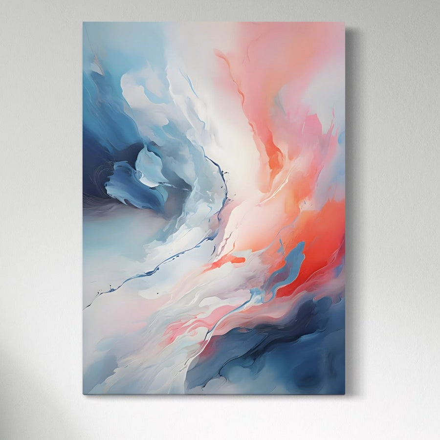 Tablou Canvas Premium LuxCanva® A1644 prezintă vârtejuri vibrante de albastru, alb și roz coral pe bumbac premium, adăugând eleganță dinamică decorului din camera de zi sau dormitor. Arta decorativă perfectă pentru o notă proaspătă, modernă.