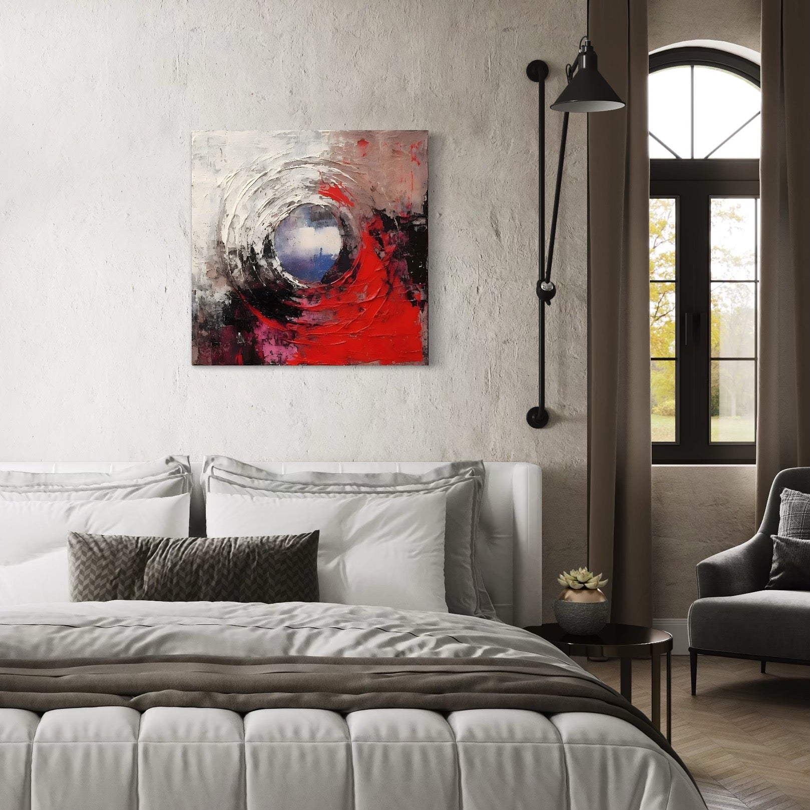 Tablou Canvas Premium LuxCanva® A1647, Atomul , Dormitor, Decorativ, Abstract, Rosu, Living, Culori Vibrante