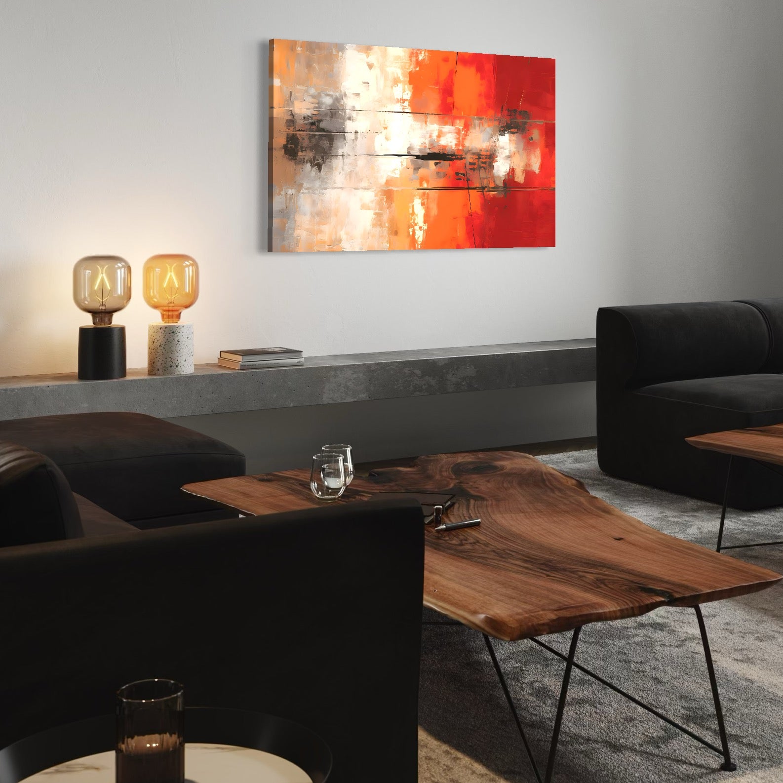 Tablou Canvas Premium LuxCanva® A1651, Linie Neagra , Room, Decorativ, Cromatic, Abstract, Living, Culori Vibrante