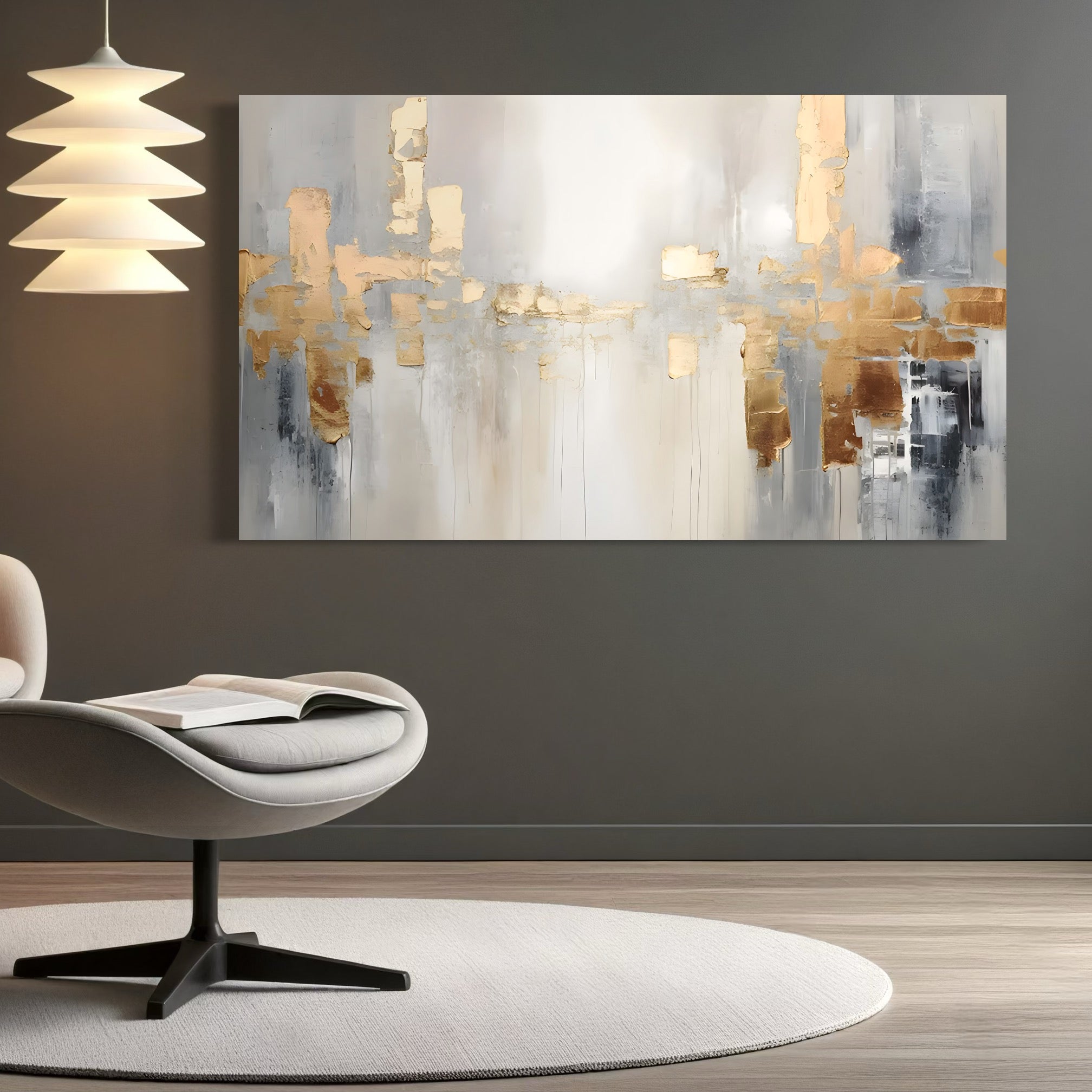 Tablou Canvas Premium LuxCanva® A1652, Gold And Grey , Room, Decorativ, Cromatic, Abstract, Living, Culori Vibrante
