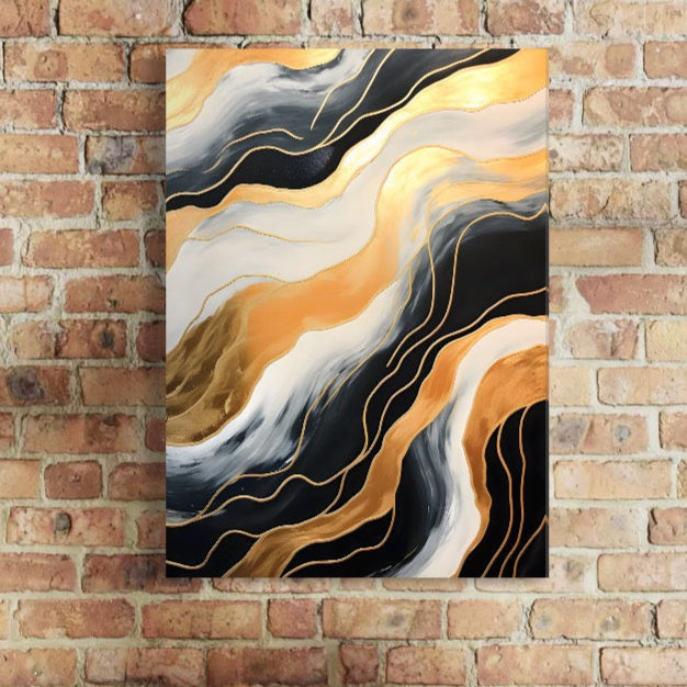 Tablou Canvas Premium LuxCanva® A1653, Valuri Aurii , Room, Decorativ, Cromatic, Abstract, Living, Culori Vibrante