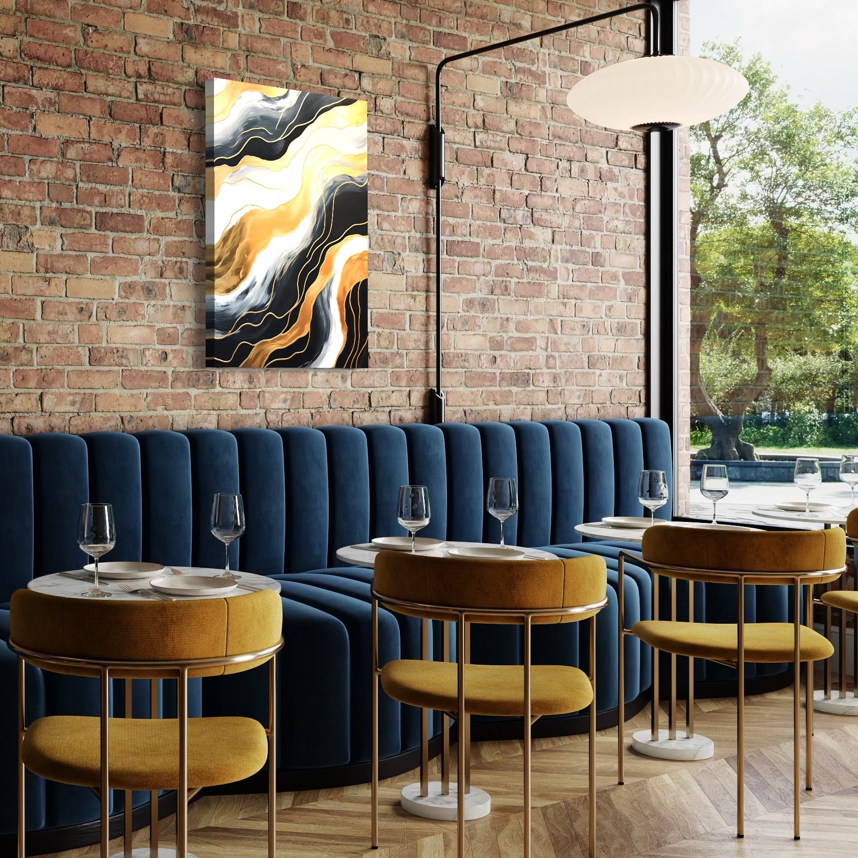 Tablou Canvas Premium LuxCanva® A1653, Valuri Aurii , Room, Decorativ, Cromatic, Abstract, Living, Culori Vibrante