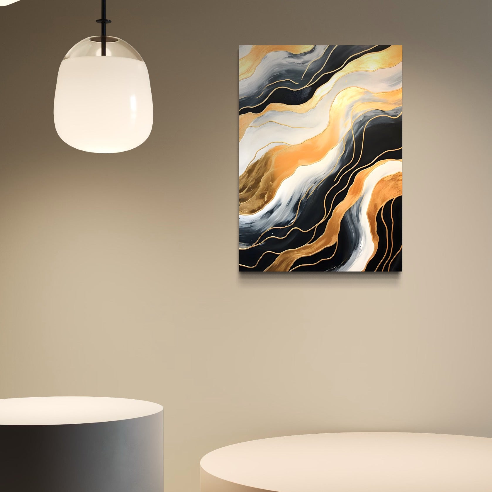 Tablou Canvas Premium LuxCanva® A1653, Valuri Aurii , Room, Decorativ, Cromatic, Abstract, Living, Culori Vibrante