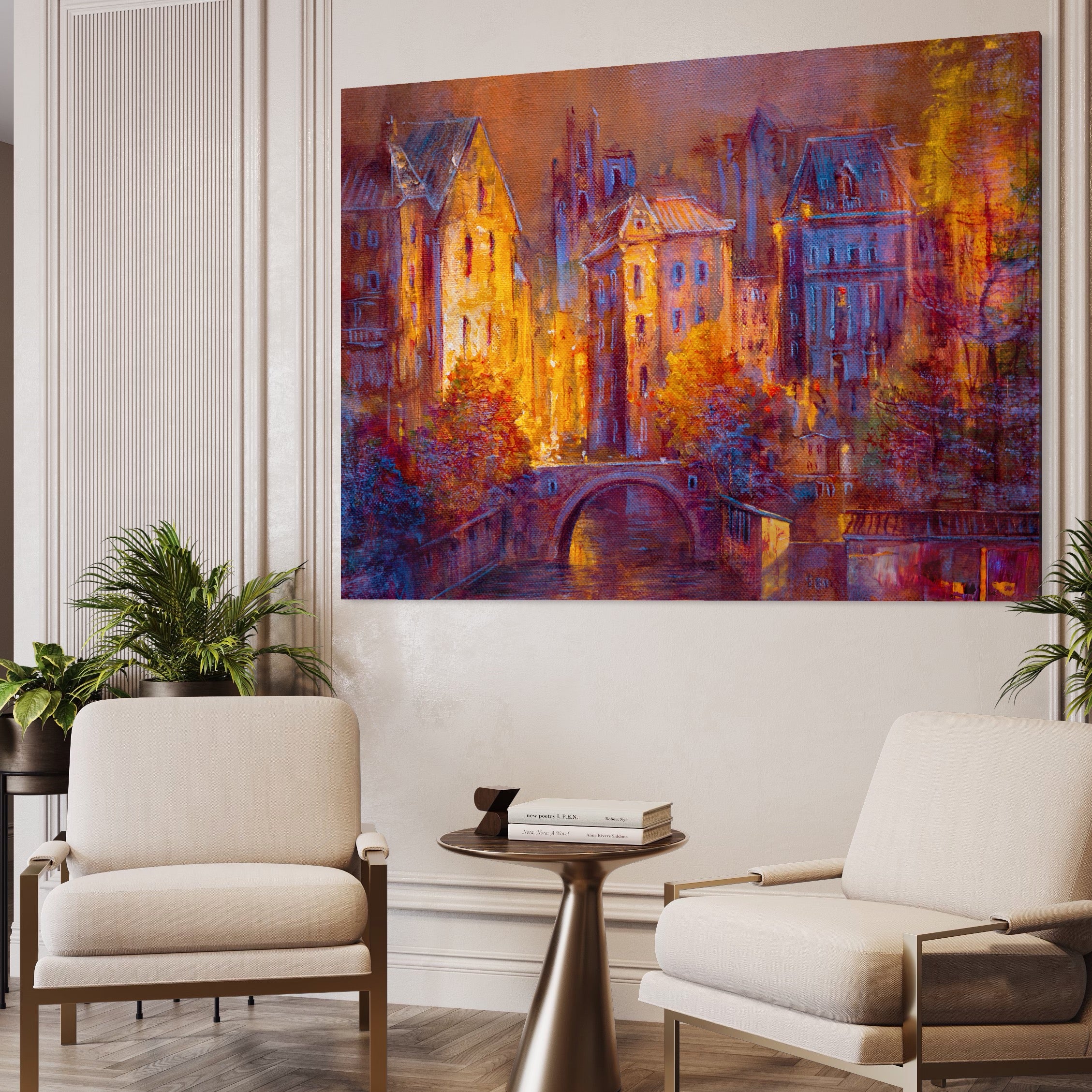 Tablou Canvas Premium LuxCanva® A1291, The Old City, Living, Arhitectura, Oras Vechi, Pod, Rau, Dormitor, Culori Vibrante