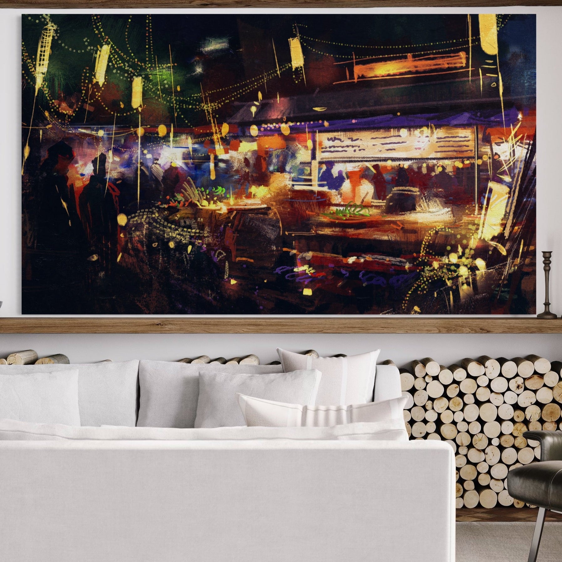 Tablou Canvas Premium LuxCanva® A1290, Colorful Market, Living, Magazin, Oameni, Abstract, Lumini, Culori Vibrante