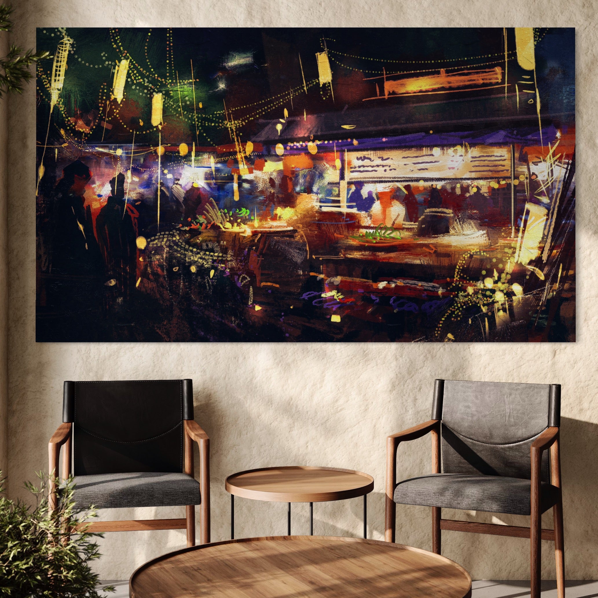 Tablou Canvas Premium LuxCanva® A1290, Colorful Market, Living, Magazin, Oameni, Abstract, Lumini, Culori Vibrante