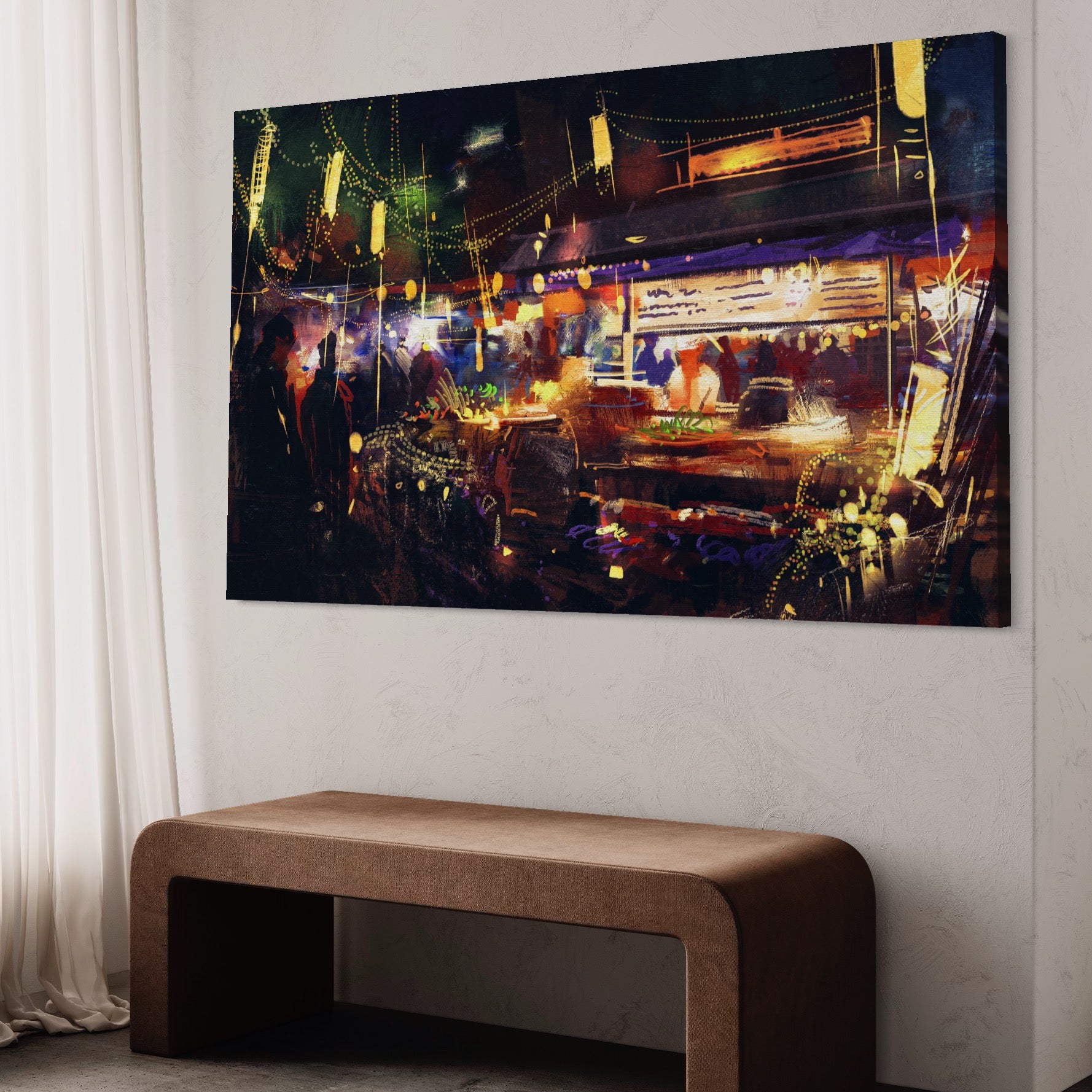 Tablou Canvas Premium LuxCanva® A1290, Colorful Market, Living, Magazin, Oameni, Abstract, Lumini, Culori Vibrante