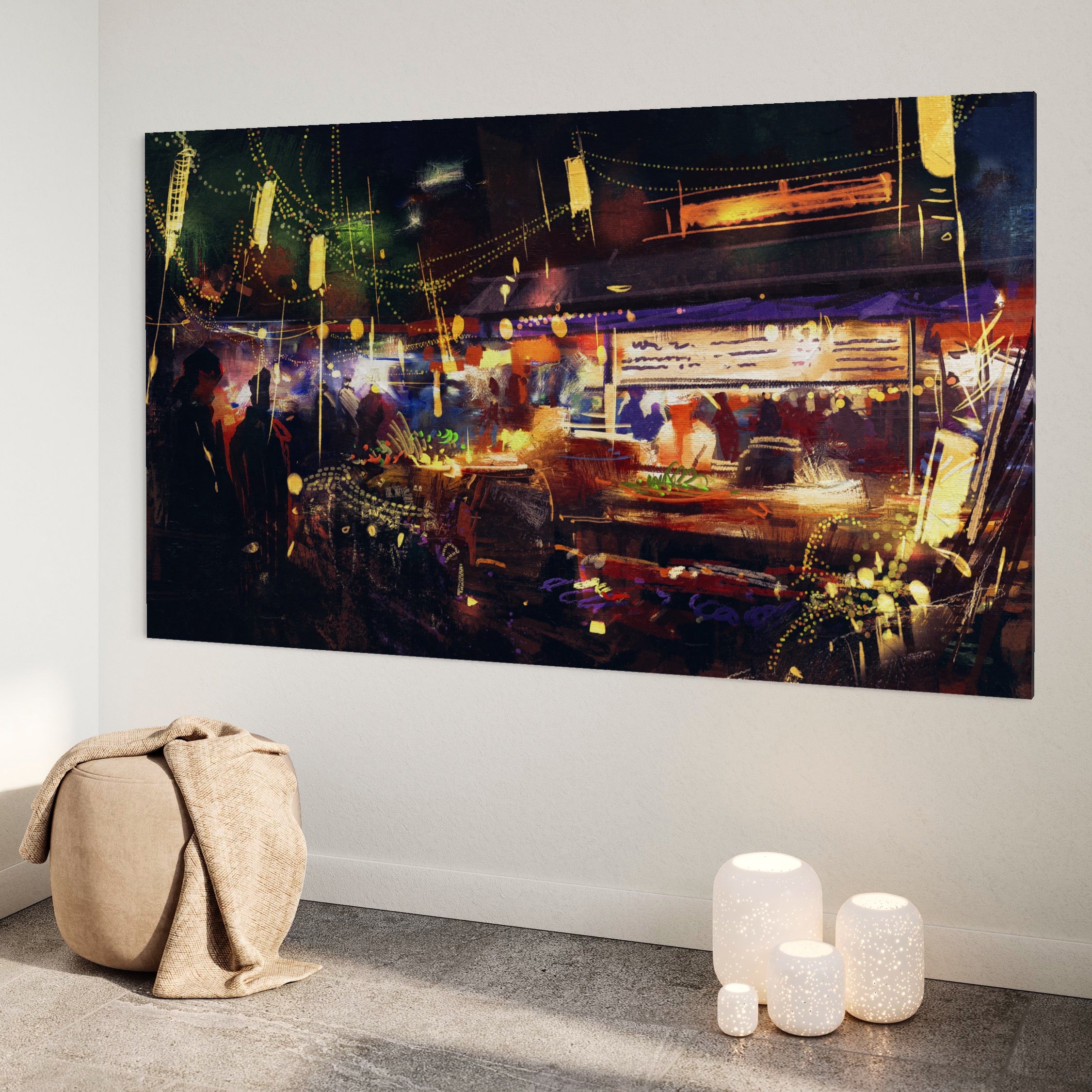 Tablou Canvas Premium LuxCanva® A1290, Colorful Market, Living, Magazin, Oameni, Abstract, Lumini, Culori Vibrante