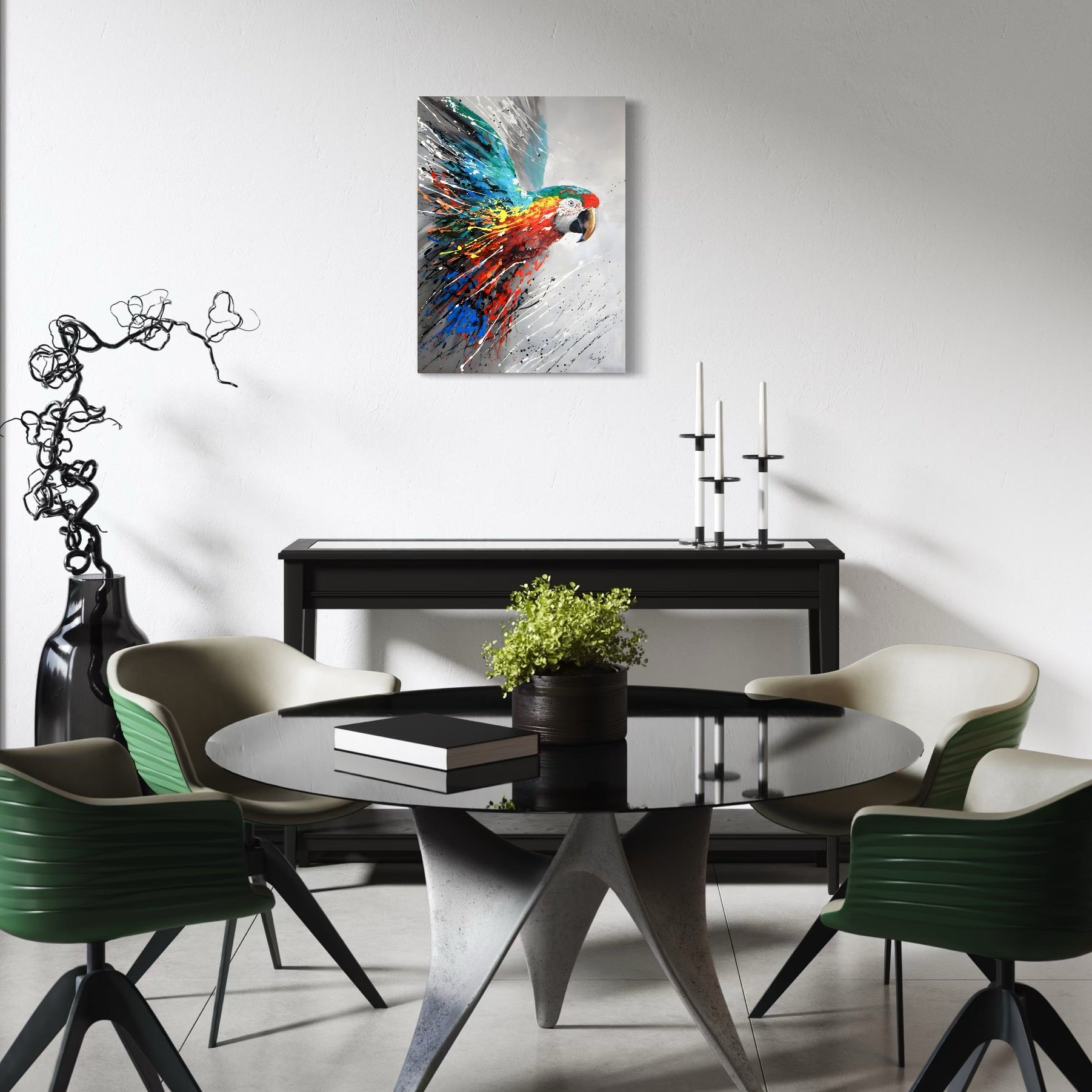 Tablou Canvas Premium LuxCanva® C1016, Papagal Zburand , Penaj Viu Colorat, Culori, Living, Camera Copilului, Birou, Relaxare, Culori Vibrante