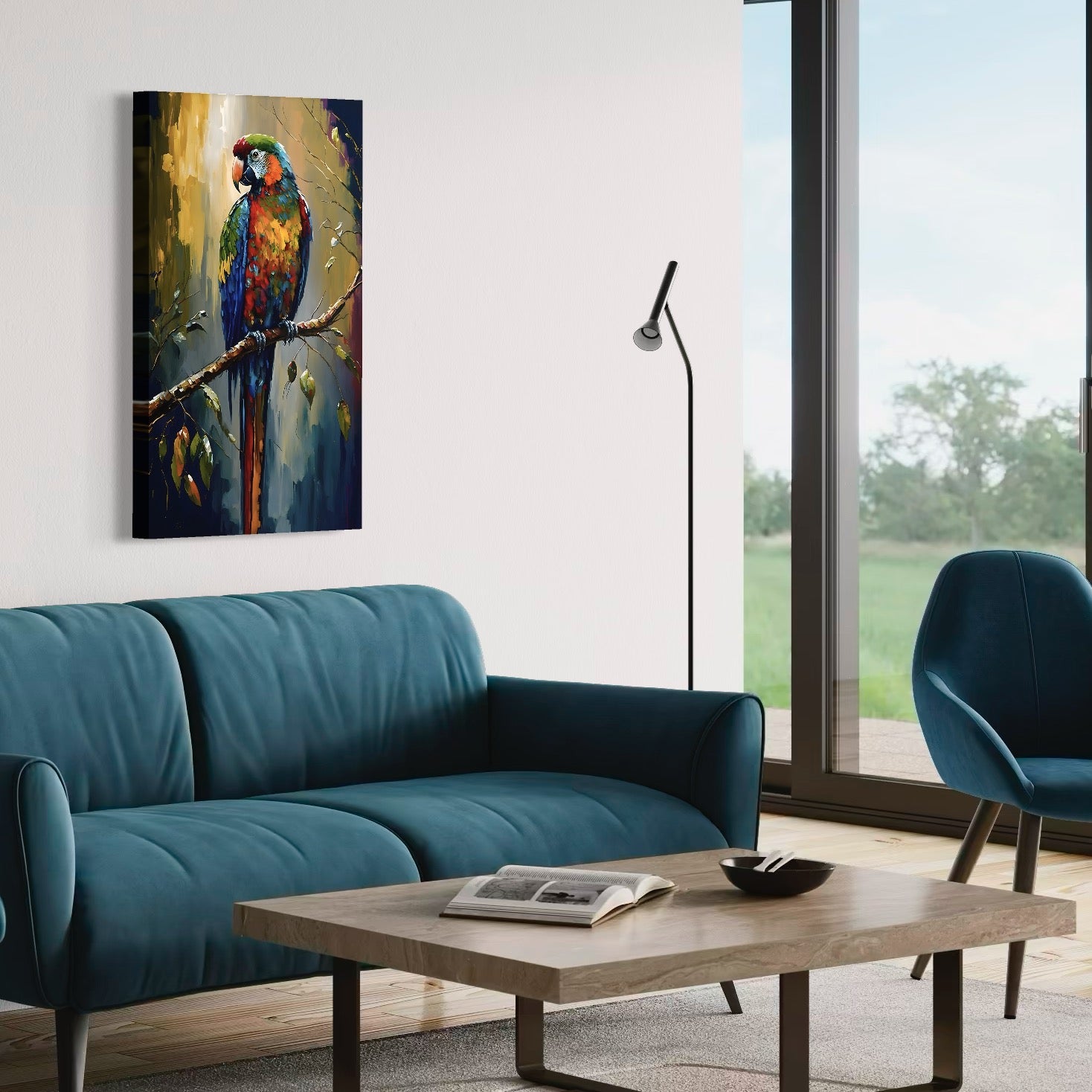 Tablou Canvas Premium LuxCanva® C1019, Papagal pe O Creanga , Culori, Camera Copilului, Dormitor, Living, Relaxare, Culori Vibrante