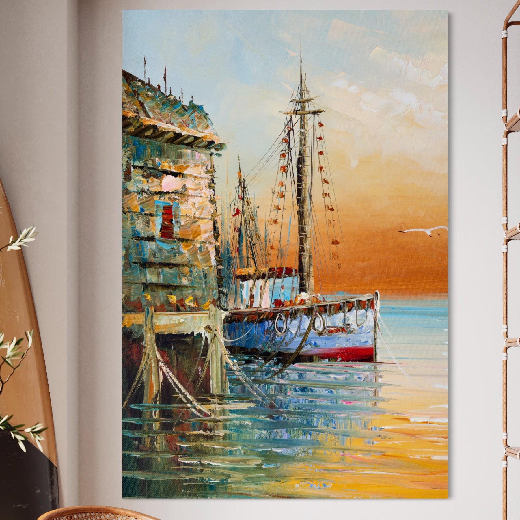 Tablou Canvas Premium LuxCanva® A1285, Old Boat, Living, Vapor, Port, Mare, Pasare, Dormitor, Culori Vibrante