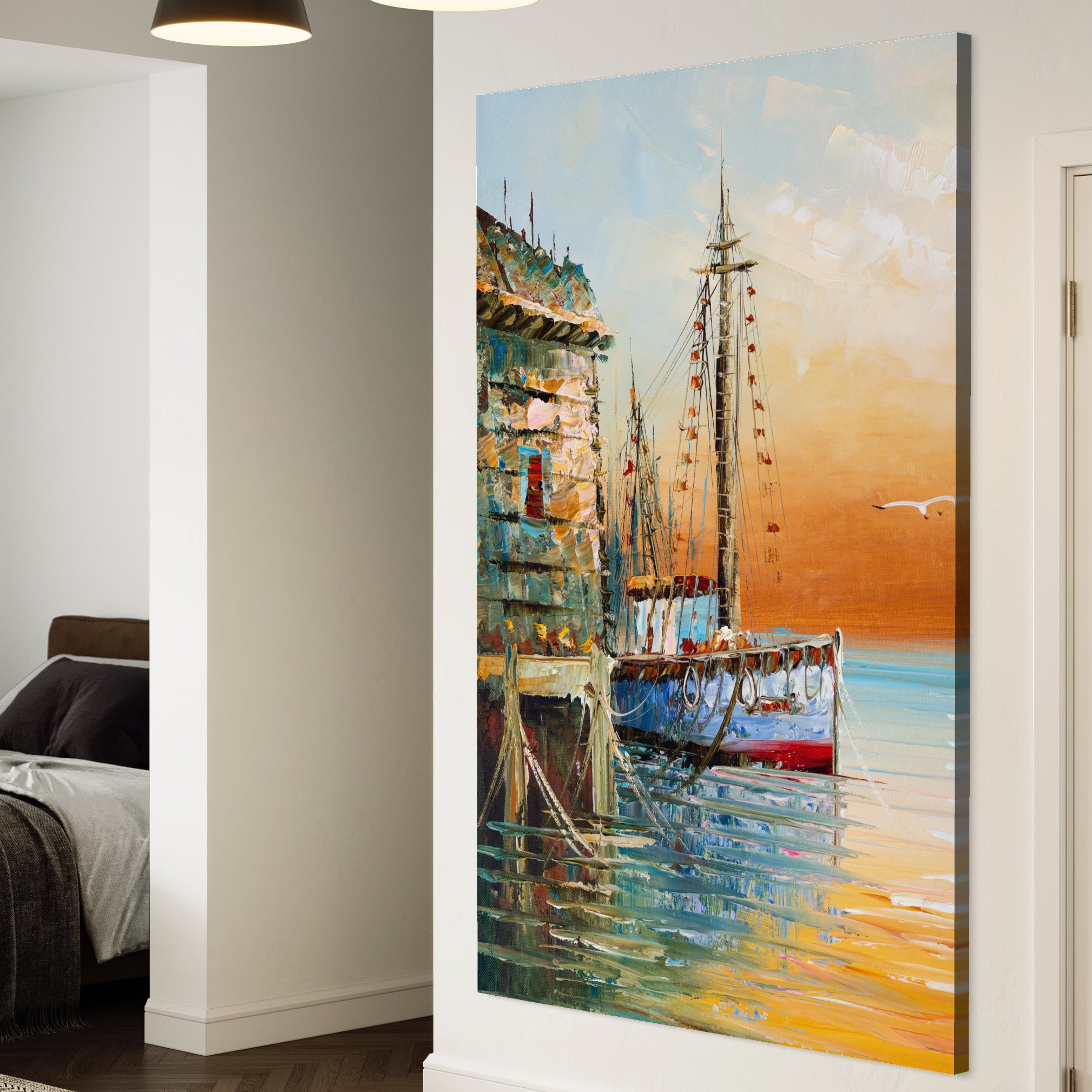 Tablou Canvas Premium LuxCanva® A1285, Old Boat, Living, Vapor, Port, Mare, Pasare, Dormitor, Culori Vibrante