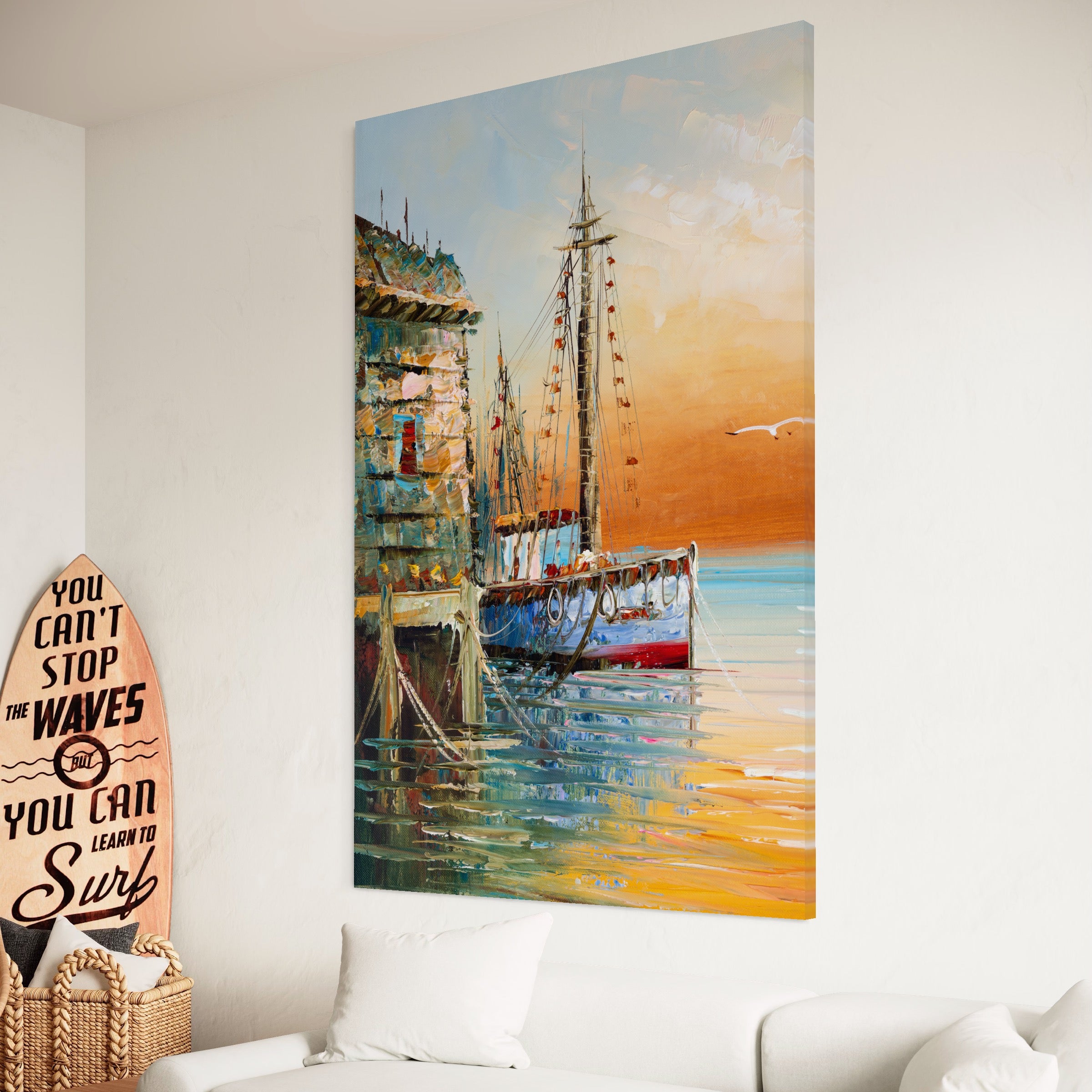 Tablou Canvas Premium LuxCanva® A1285, Old Boat, Living, Vapor, Port, Mare, Pasare, Dormitor, Culori Vibrante