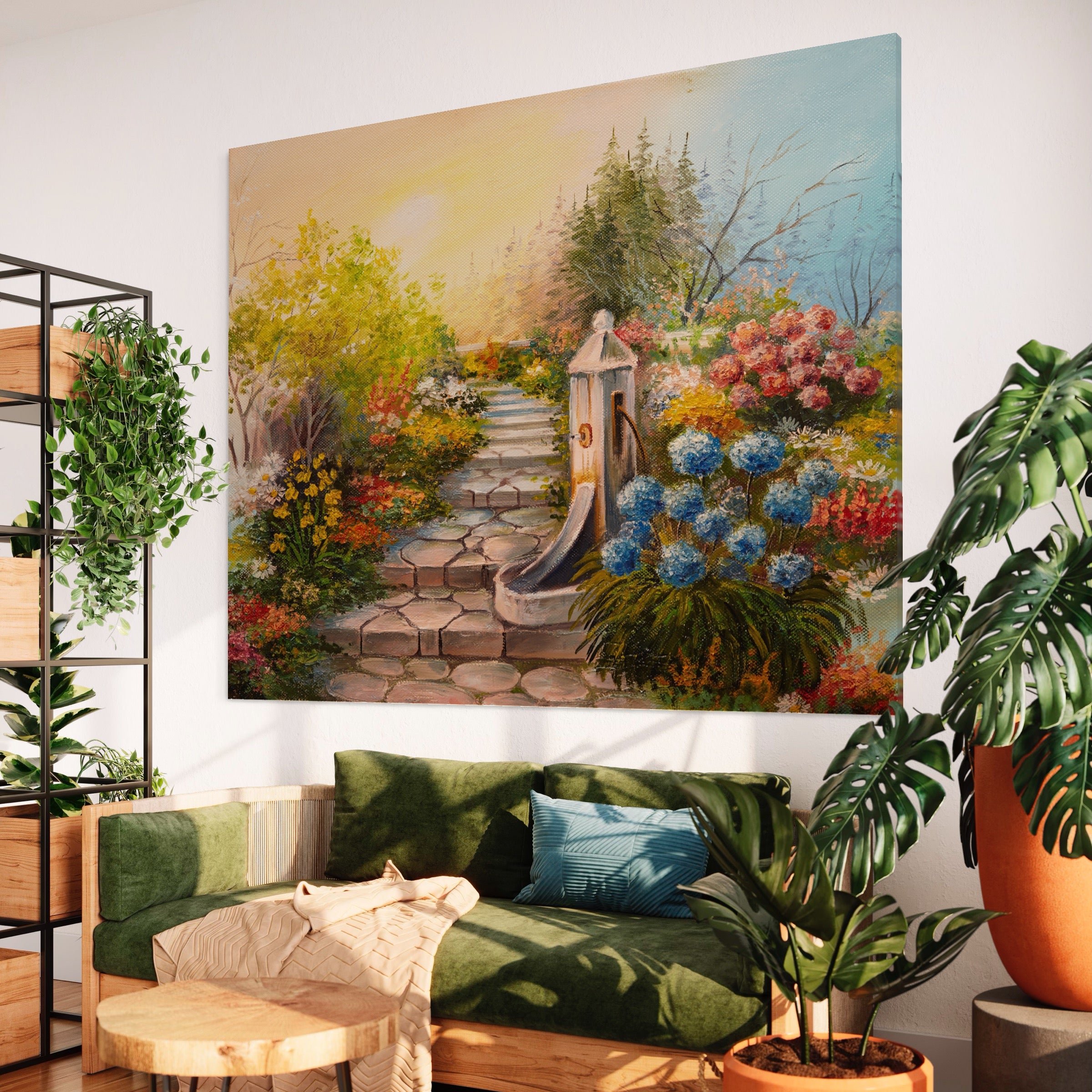 Tablou Canvas Premium LuxCanva® A1283, Scarile Cu Flori, Living, Flori, Alee, Copaci, Dormitor, Culori Vibrante