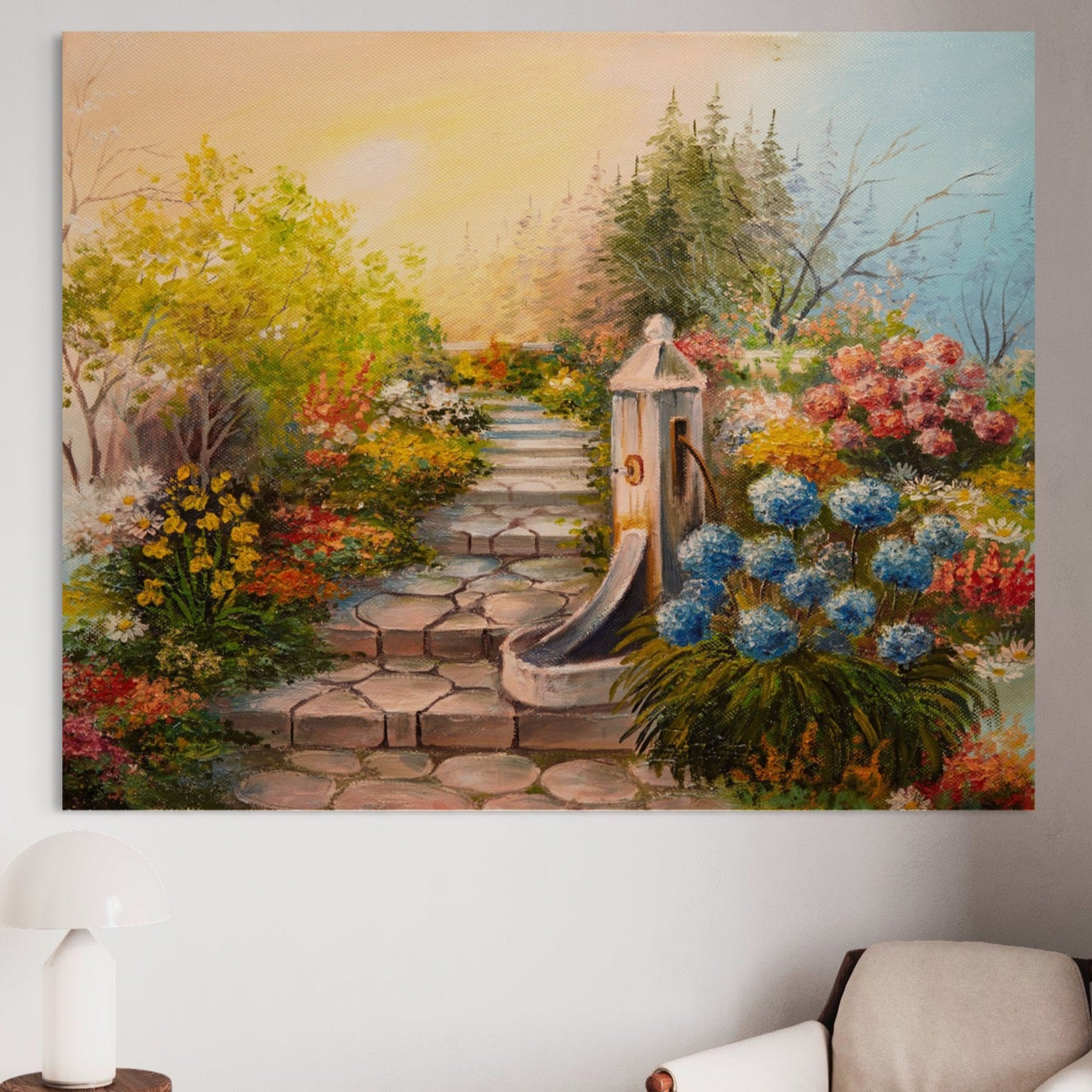 Tablou Canvas Premium LuxCanva® A1283, Scarile Cu Flori, Living, Flori, Alee, Copaci, Dormitor, Culori Vibrante