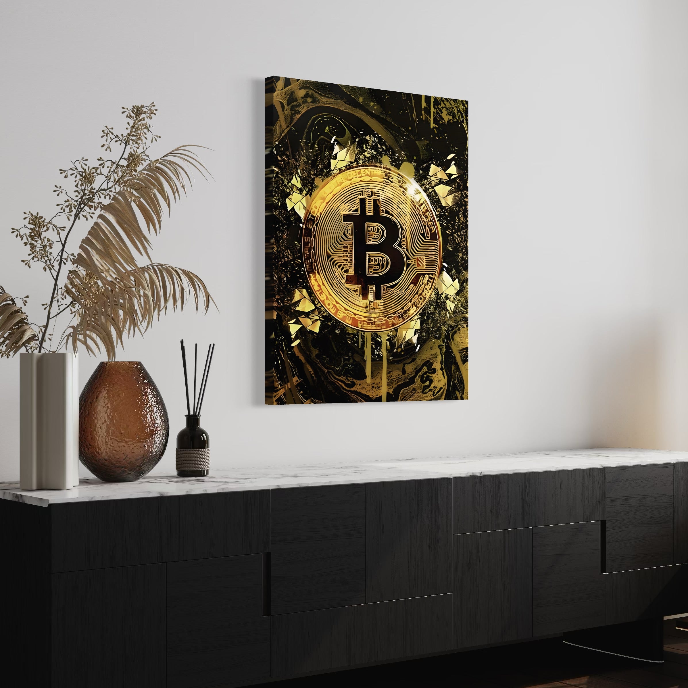 Tablou Canvas Premium LuxCanva® C1023 Golden Bitcoin , Culori, Bitcoin, Moneda Virtulala, Dormitor, Living, Relaxare, Culori Vibrante