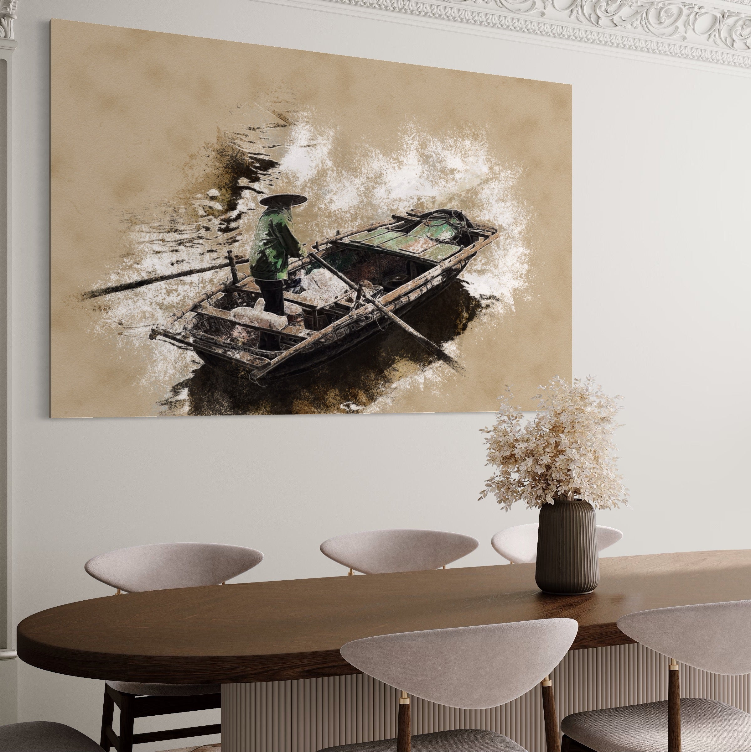 Tablou Canvas Premium LuxCanva® A1280, Pescarul, Living, Barca, Lac, Vasle, Culori Vibrante