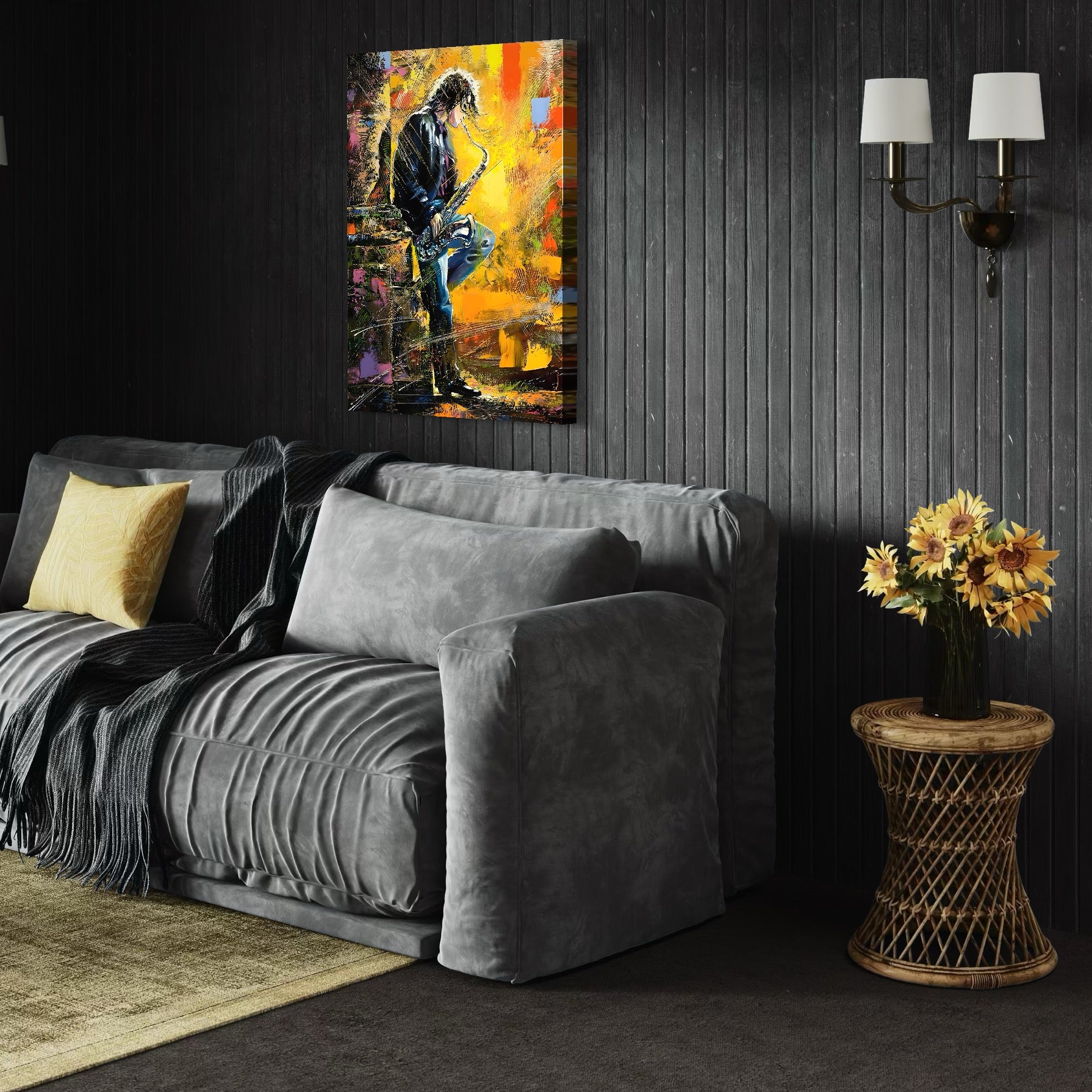 Tablou Canvas Premium LuxCanva® C1025, Muzician Stradal , Culori, Muzician, Saxofon, Dormitor, Camera Copilului, Relaxare, Culori Vibrante