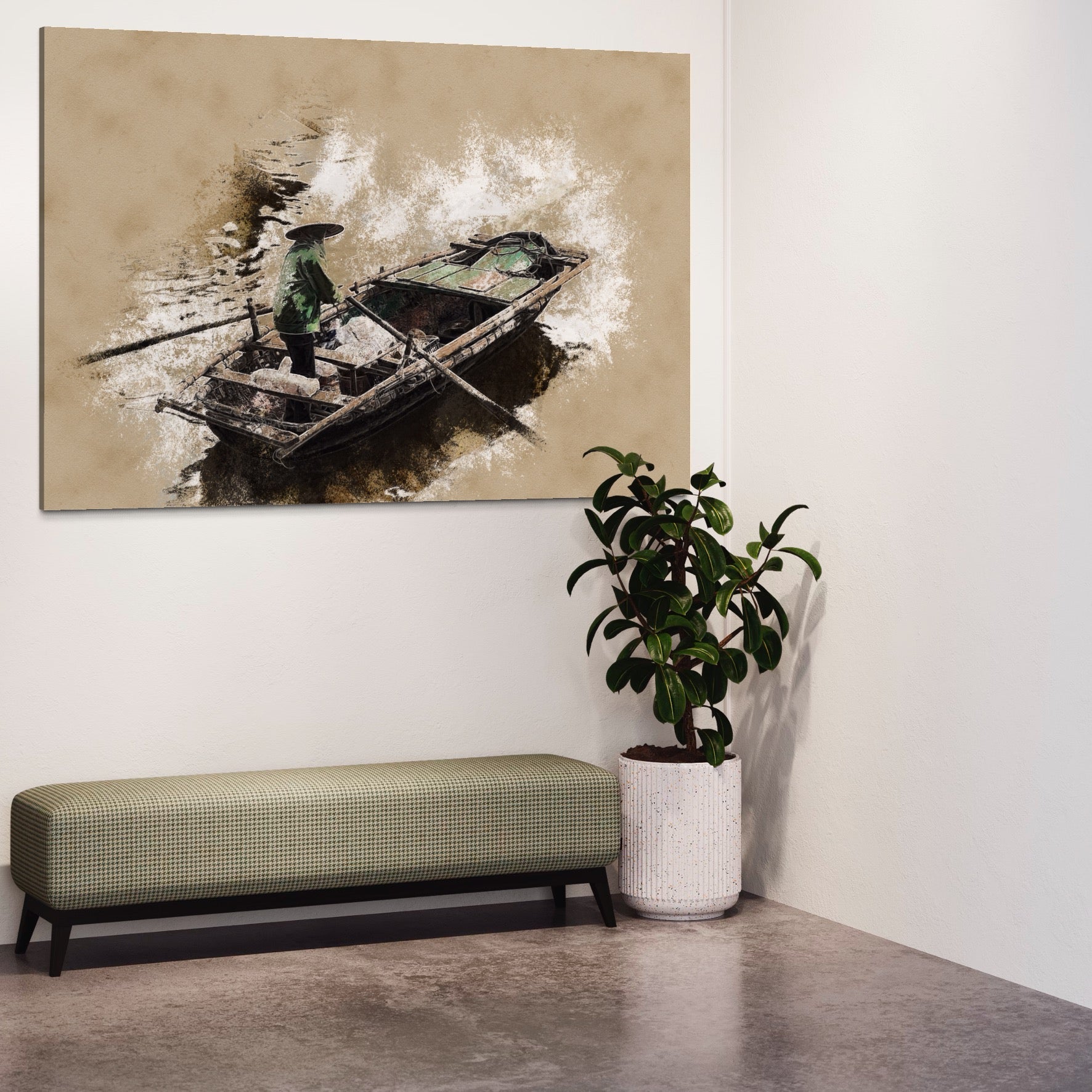 Tablou Canvas Premium LuxCanva® A1280, Pescarul, Living, Barca, Lac, Vasle, Culori Vibrante