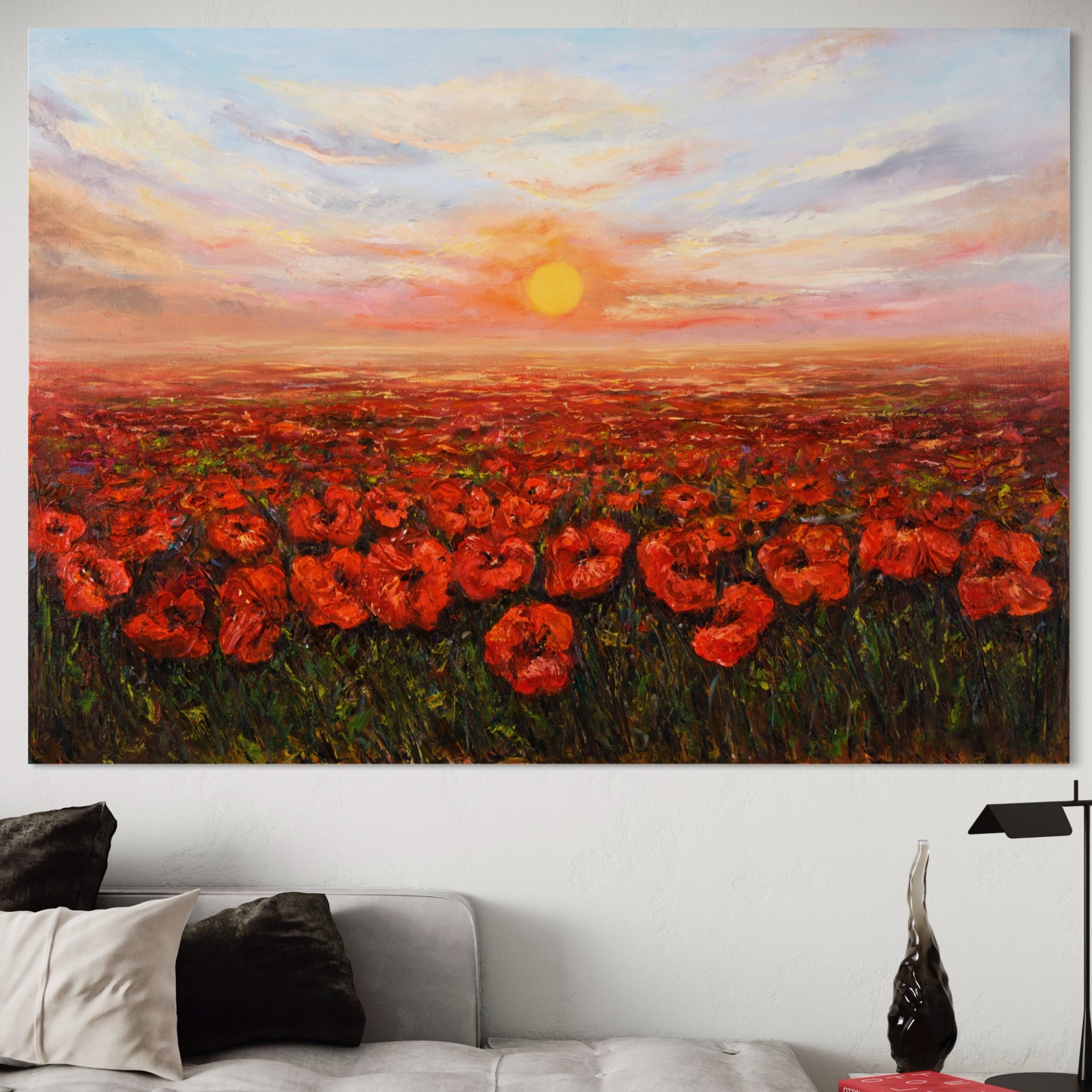 Tablou Canvas Premium LuxCanva® A1275, Campul Cu Maci, Living, Flori, Soare, Cer, Camp, Dormitor, Culori Vibrante