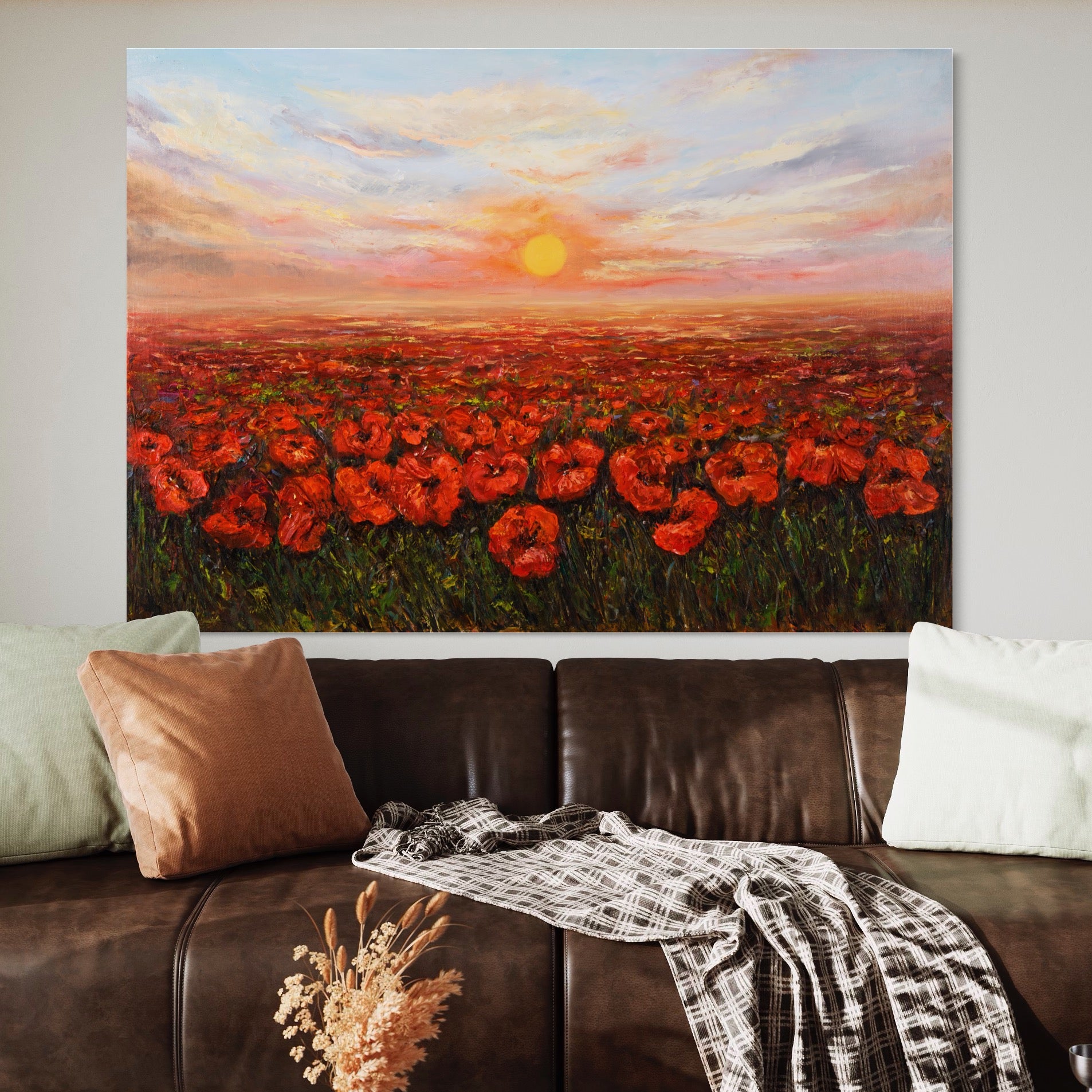 Tablou Canvas Premium LuxCanva® A1275, Campul Cu Maci, Living, Flori, Soare, Cer, Camp, Dormitor, Culori Vibrante