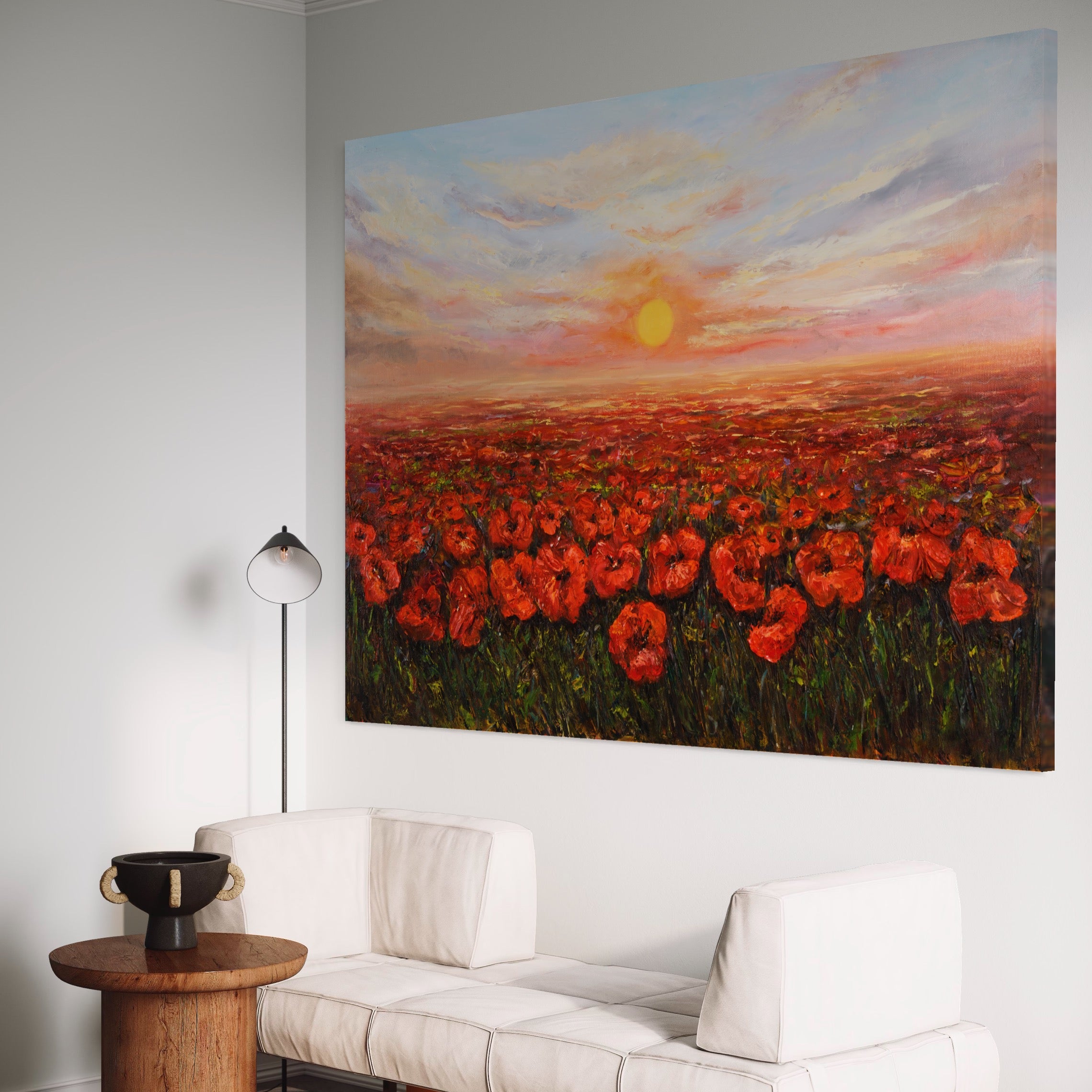 Tablou Canvas Premium LuxCanva® A1275, Campul Cu Maci, Living, Flori, Soare, Cer, Camp, Dormitor, Culori Vibrante