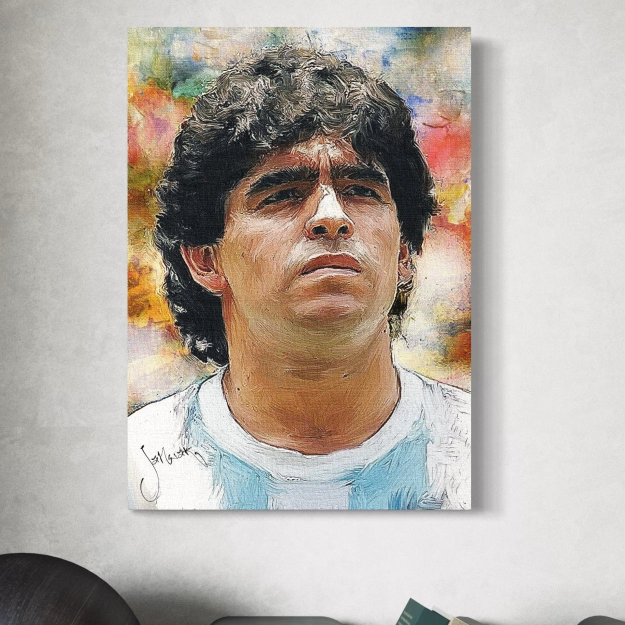 Tablou Canvas Premium LuxCanva® C1030, Diego Armando Maradona , Culori, Maradona, Fotbalist, Argentina, Game Room, Camera Copilului, Relaxare, Culori Vibrante