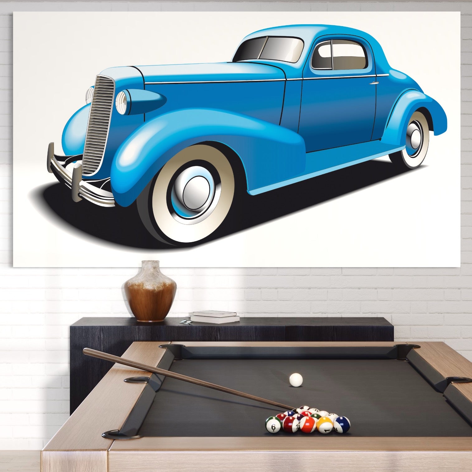 Tablou Canvas Premium LuxCanva® A1273, Blue Old Car, Camera Copil, Masina De Epoca, Albastru, Dormitor, Culori Vibrante