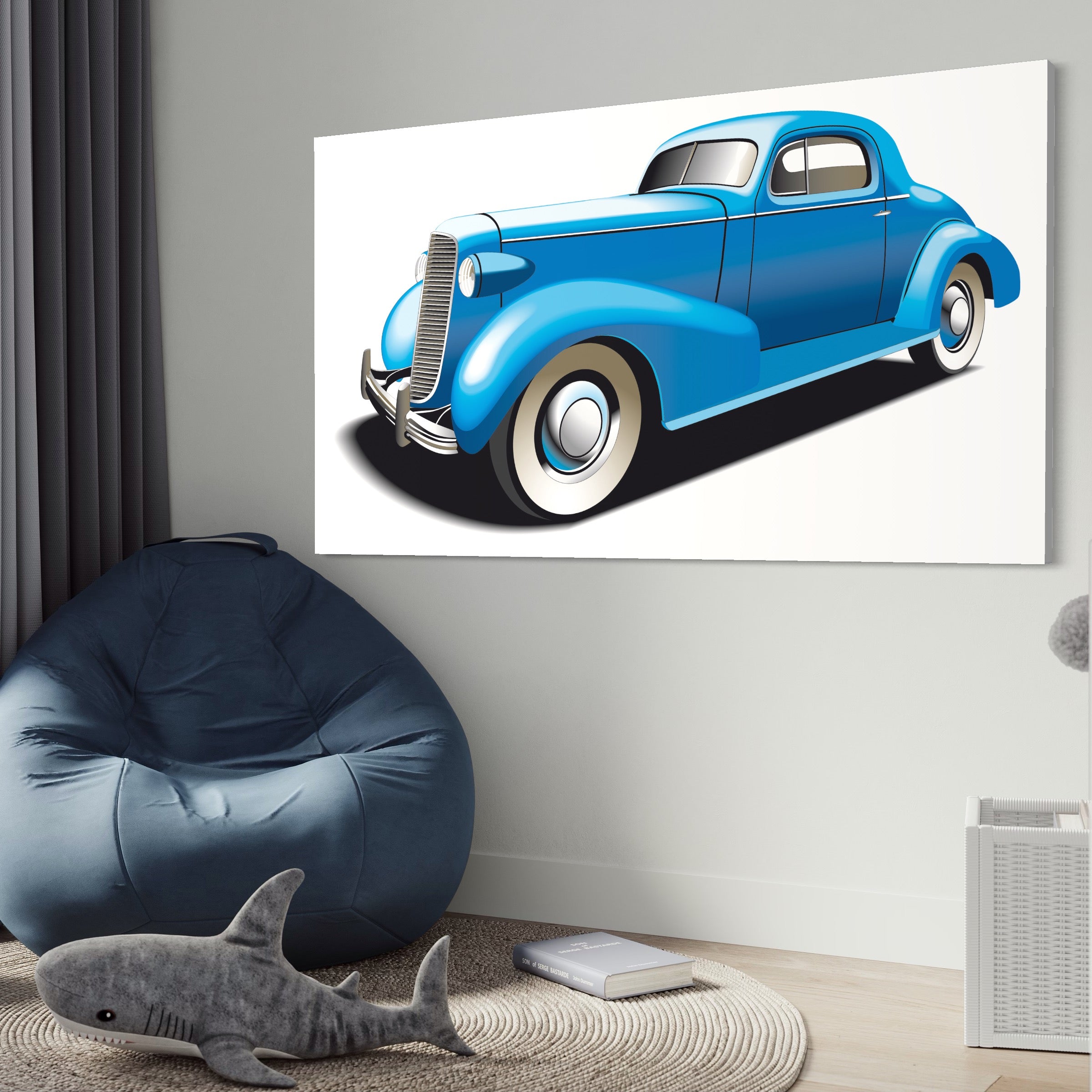 Tablou Canvas Premium LuxCanva® A1273, Blue Old Car, Camera Copil, Masina De Epoca, Albastru, Dormitor, Culori Vibrante