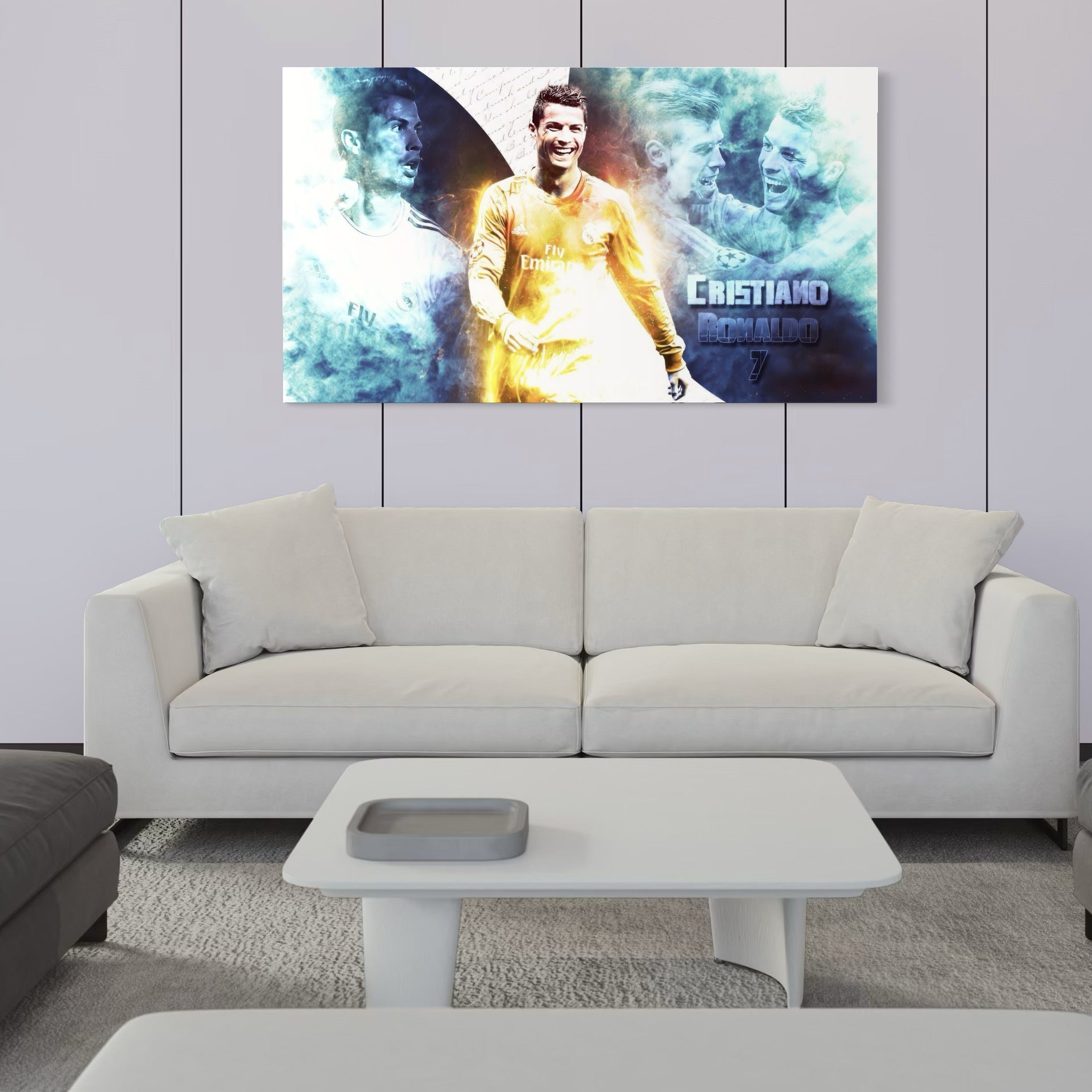 Tablou Canvas Premium LuxCanva® C1034, Cristiano Ronaldo ,  Culori, Fotbalist, Real Madrid, CR 7, Camera Copilului, Game Room, Bar, Relaxare, Culori Vibrante
