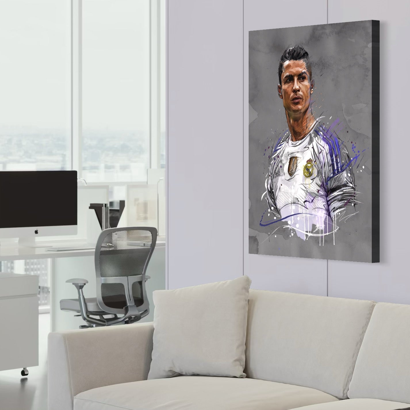 Tablou Canvas Premium LuxCanva® C1035, Cristiano Ronaldo , Culori, Fotbalist, Real Madrid, CR 7, GOAT Camera Copilului, Game Room, Bar, Relaxare, Culori Vibrante