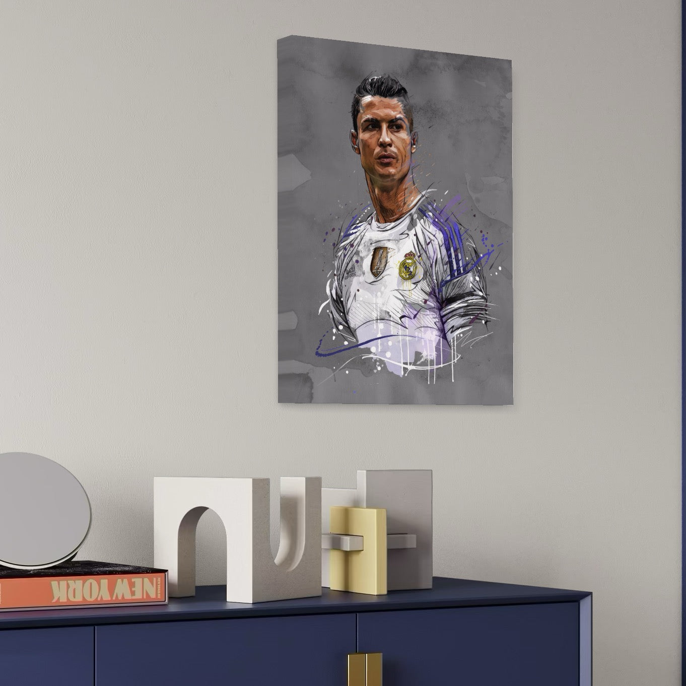 Tablou Canvas Premium LuxCanva® C1035, Cristiano Ronaldo , Culori, Fotbalist, Real Madrid, CR 7, GOAT Camera Copilului, Game Room, Bar, Relaxare, Culori Vibrante