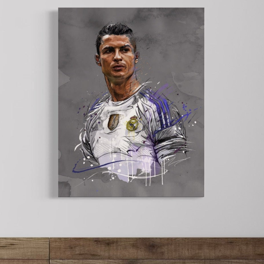 Tablou Canvas Premium LuxCanva® C1035, Cristiano Ronaldo , Culori, Fotbalist, Real Madrid, CR 7, GOAT Camera Copilului, Game Room, Bar, Relaxare, Culori Vibrante