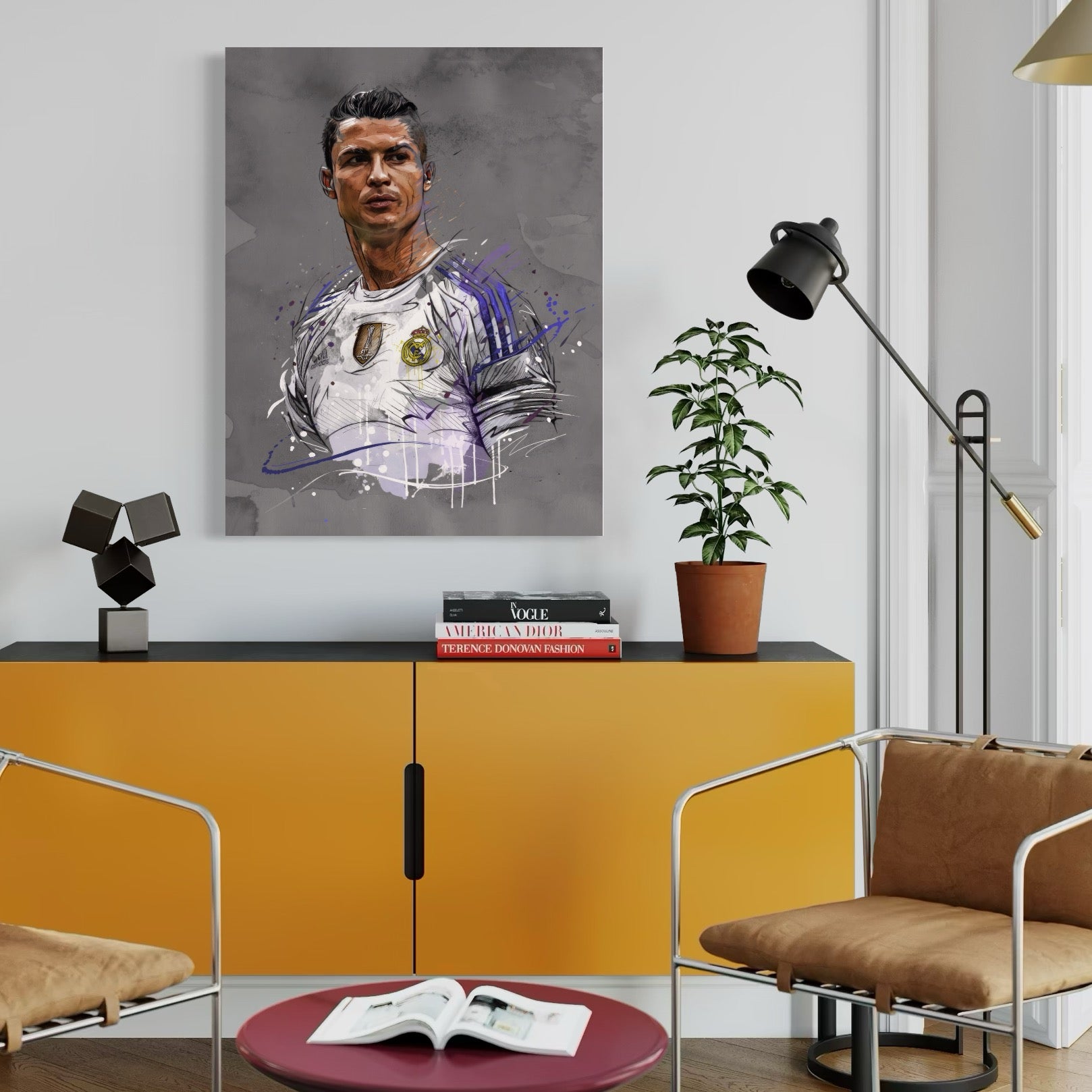 Tablou Canvas Premium LuxCanva® C1035, Cristiano Ronaldo , Culori, Fotbalist, Real Madrid, CR 7, GOAT Camera Copilului, Game Room, Bar, Relaxare, Culori Vibrante