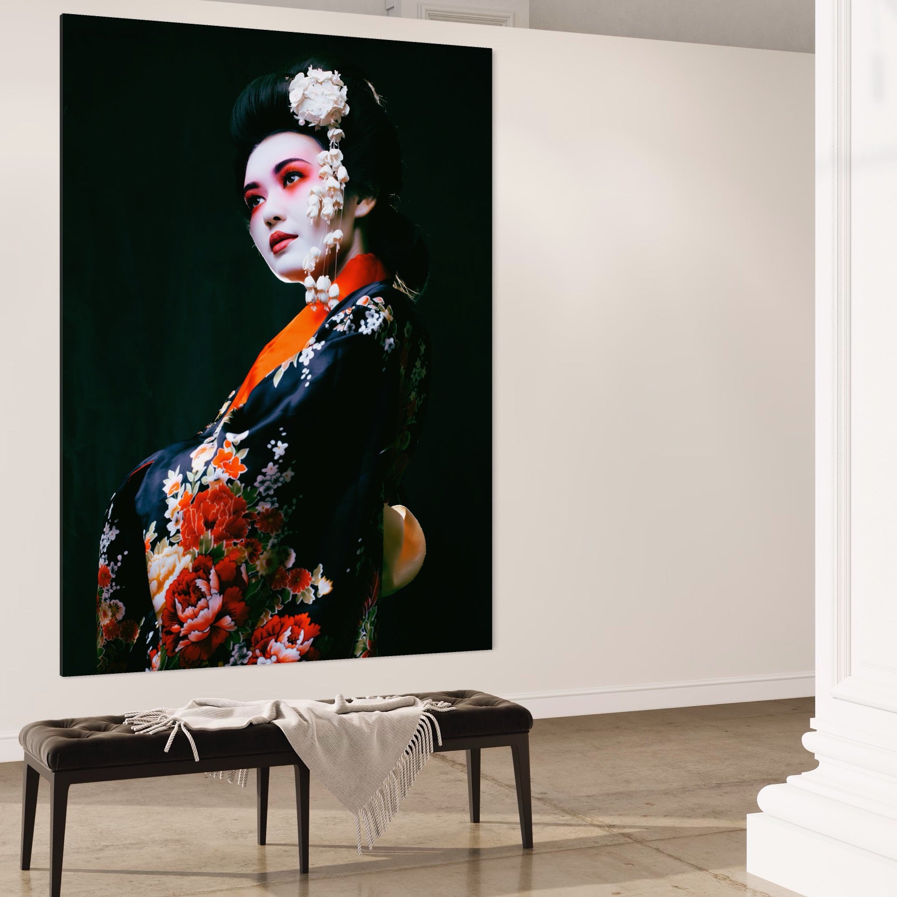 Tablou Canvas Premium LuxCanva® A1266, Geisha, Artista, Dansatoare, Fumusete Japoneza, Dormitor, Culori Vibrante