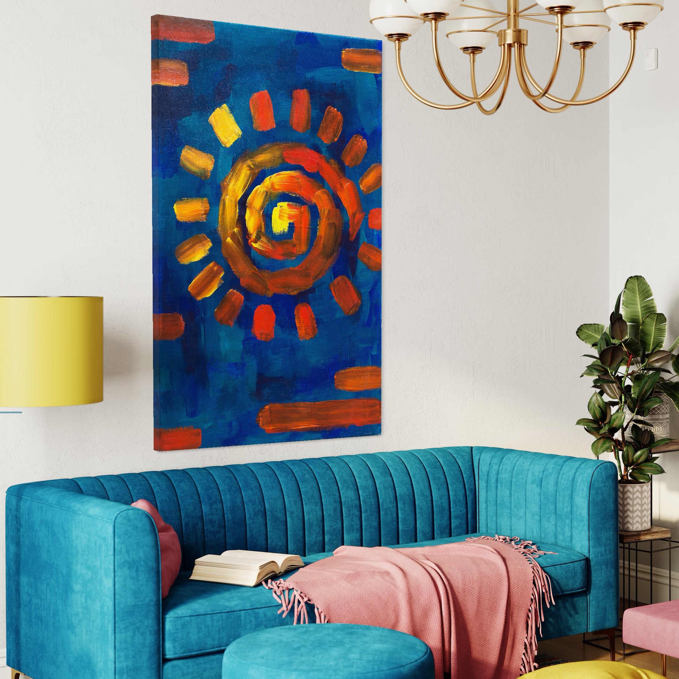 Tablou Canvas Premium LuxCanva® A1265, Abstract Sun, Soare, Albastru, Pictura, Dormitor, Culori Vibrante