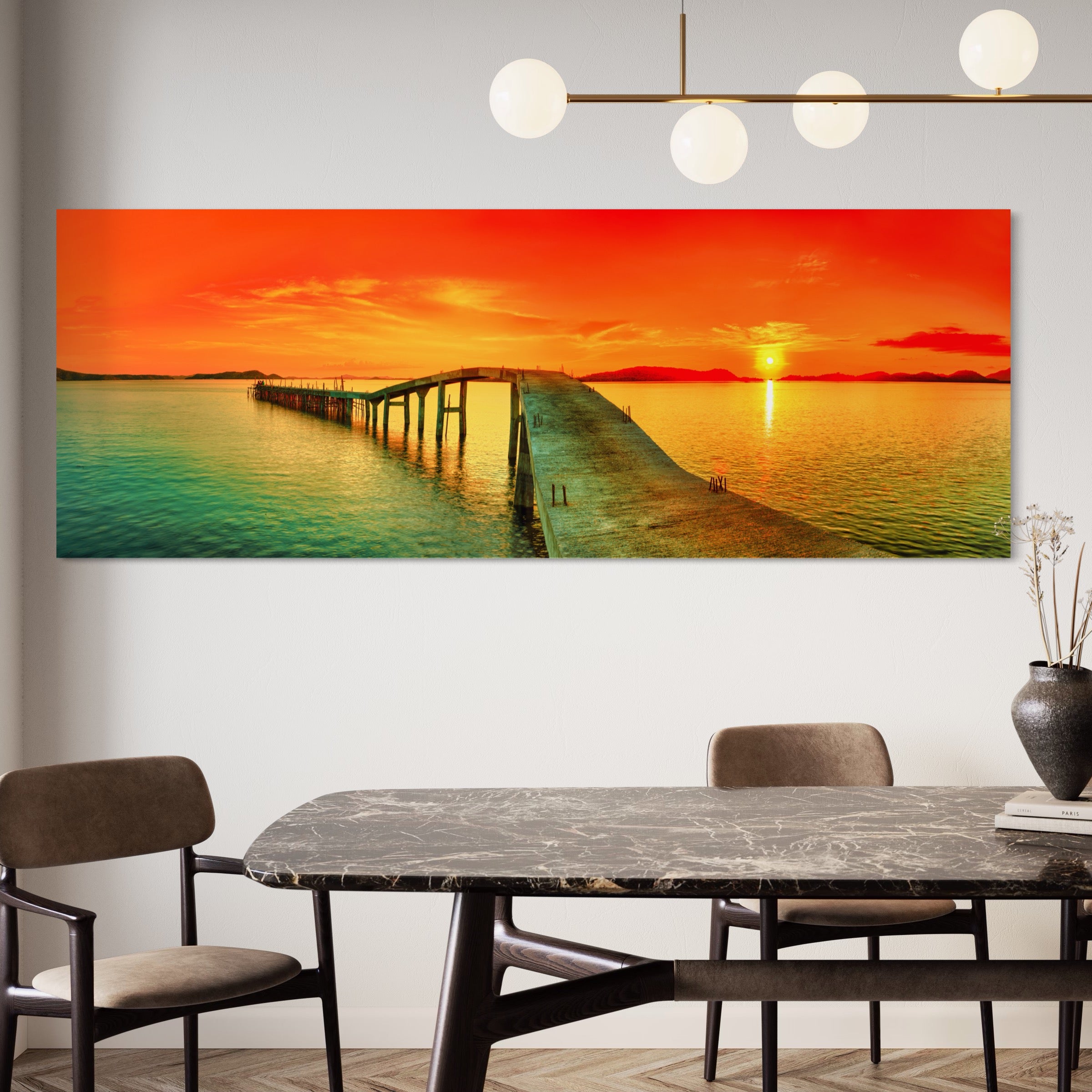 Tablou Canvas Premium LuxCanva® A1259, Pod La Rasarit , Mare, Munte, Soare, Dormitor, Culori Vibrante