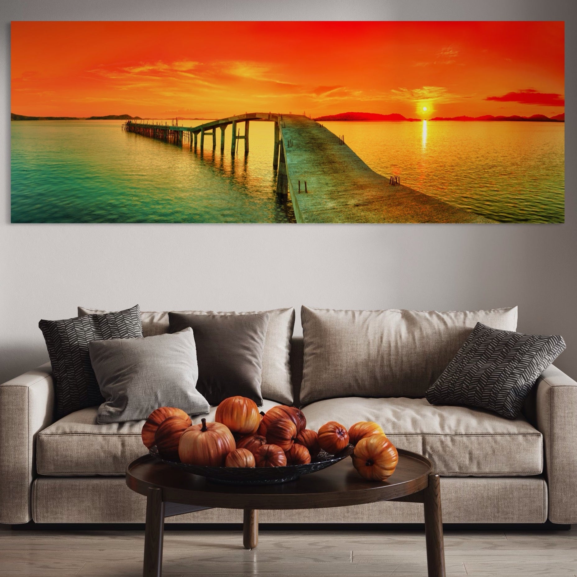 Tablou Canvas Premium LuxCanva® A1259, Pod La Rasarit , Mare, Munte, Soare, Dormitor, Culori Vibrante