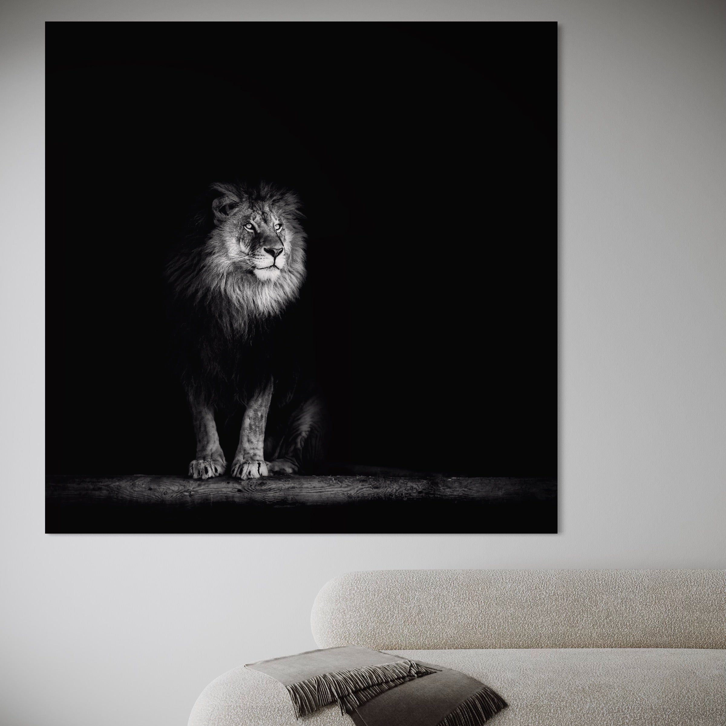 Tablou Canvas Premium LuxCanva® A1258, Leu Alb-Negru, Animal, Regele Junglei, Safari, Dormitor, Decorativ