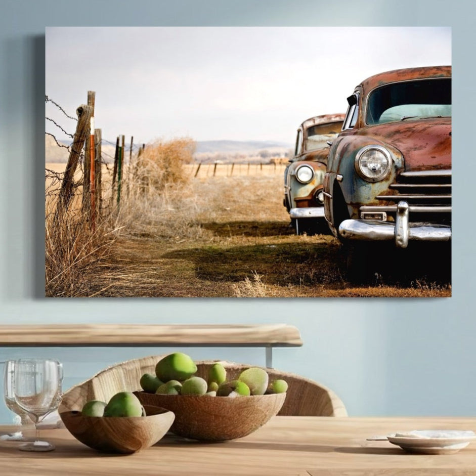 Tablou Canvas Premium LuxCanva® C1049, Old Cars ,  Culori, Backyard, Old Cars, Living Room, Bedroom, Relaxare, Culori Vibrante