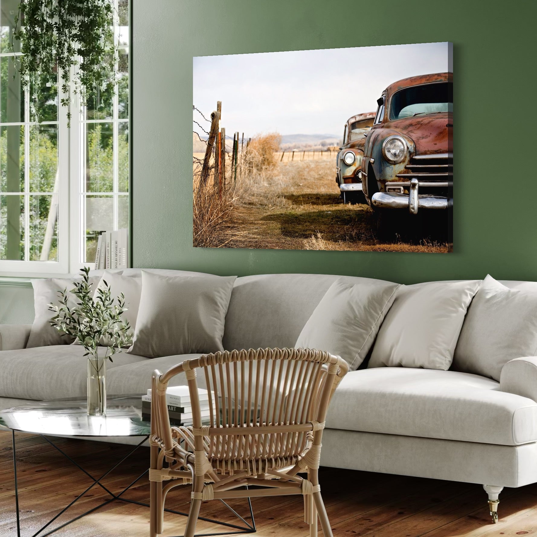 Tablou Canvas Premium LuxCanva® C1049, Old Cars ,  Culori, Backyard, Old Cars, Living Room, Bedroom, Relaxare, Culori Vibrante