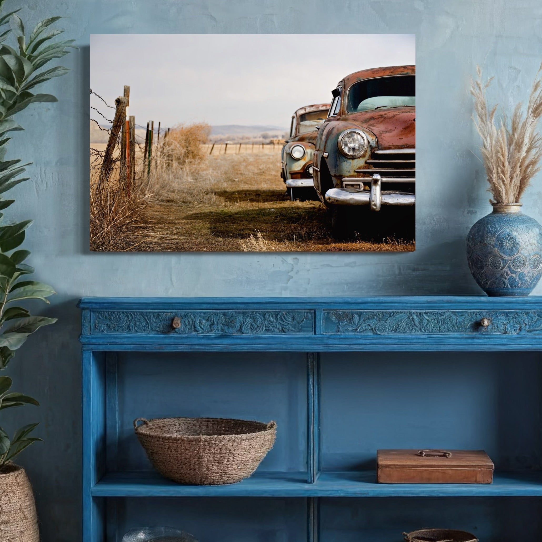 Tablou Canvas Premium LuxCanva® C1049, Old Cars ,  Culori, Backyard, Old Cars, Living Room, Bedroom, Relaxare, Culori Vibrante