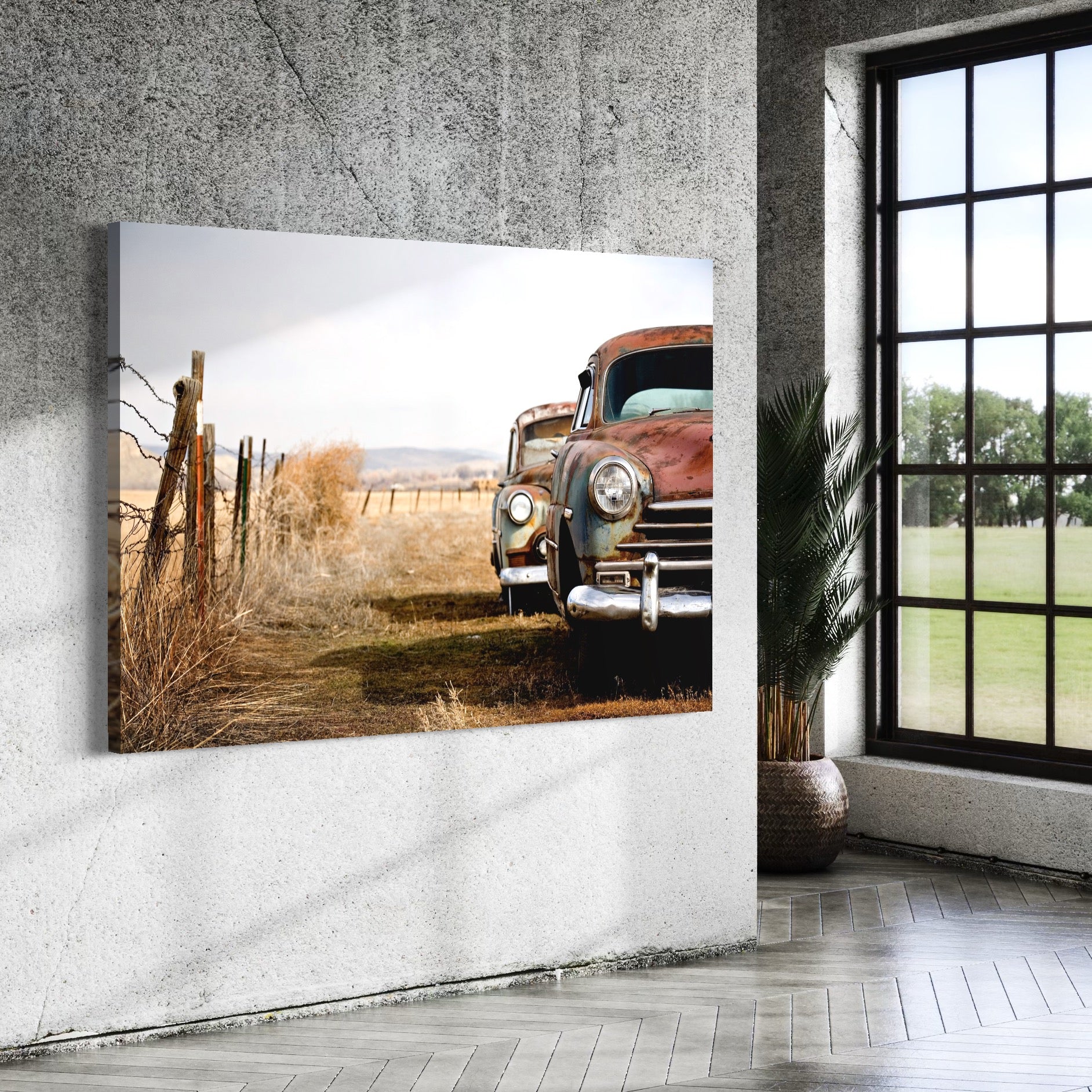 Tablou Canvas Premium LuxCanva® C1049, Old Cars ,  Culori, Backyard, Old Cars, Living Room, Bedroom, Relaxare, Culori Vibrante