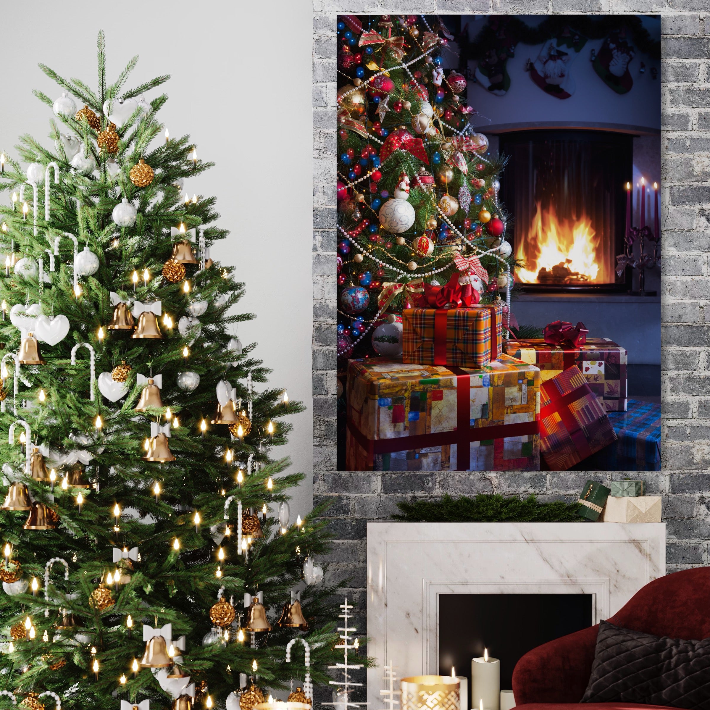 Tablou Canvas Premium LuxCanva® A1256, Bradul De Craciun, Decorativ, Living, Cadouri, Brad, Semineu, Dormitor, Culori Vibrante