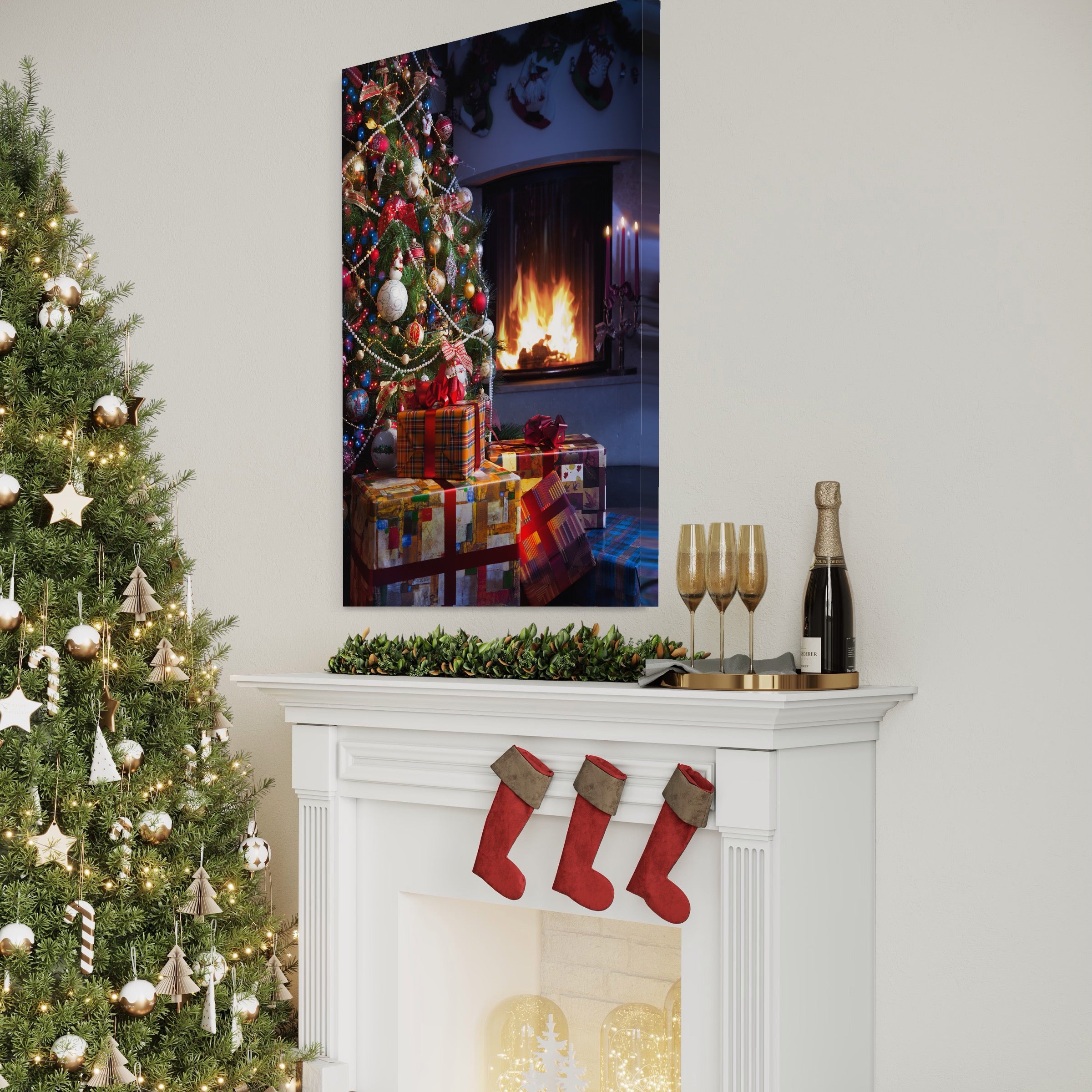 Tablou Canvas Premium LuxCanva® A1256, Bradul De Craciun, Decorativ, Living, Cadouri, Brad, Semineu, Dormitor, Culori Vibrante