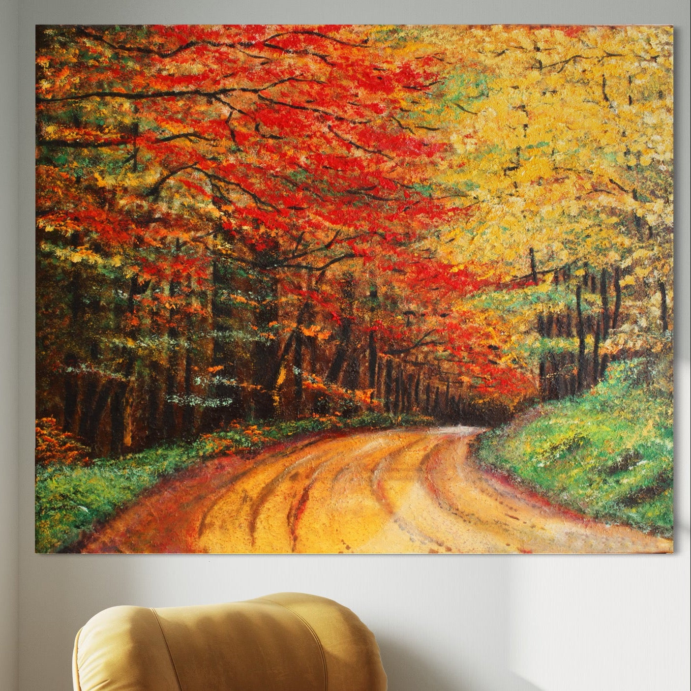 Tablou Canvas Premium LuxCanva® A1254, Drumul Din Padure, Decorativ, Living, Toamna, Copac, Frunze, Alee, Padure, Dormitor, Culori Vibrante